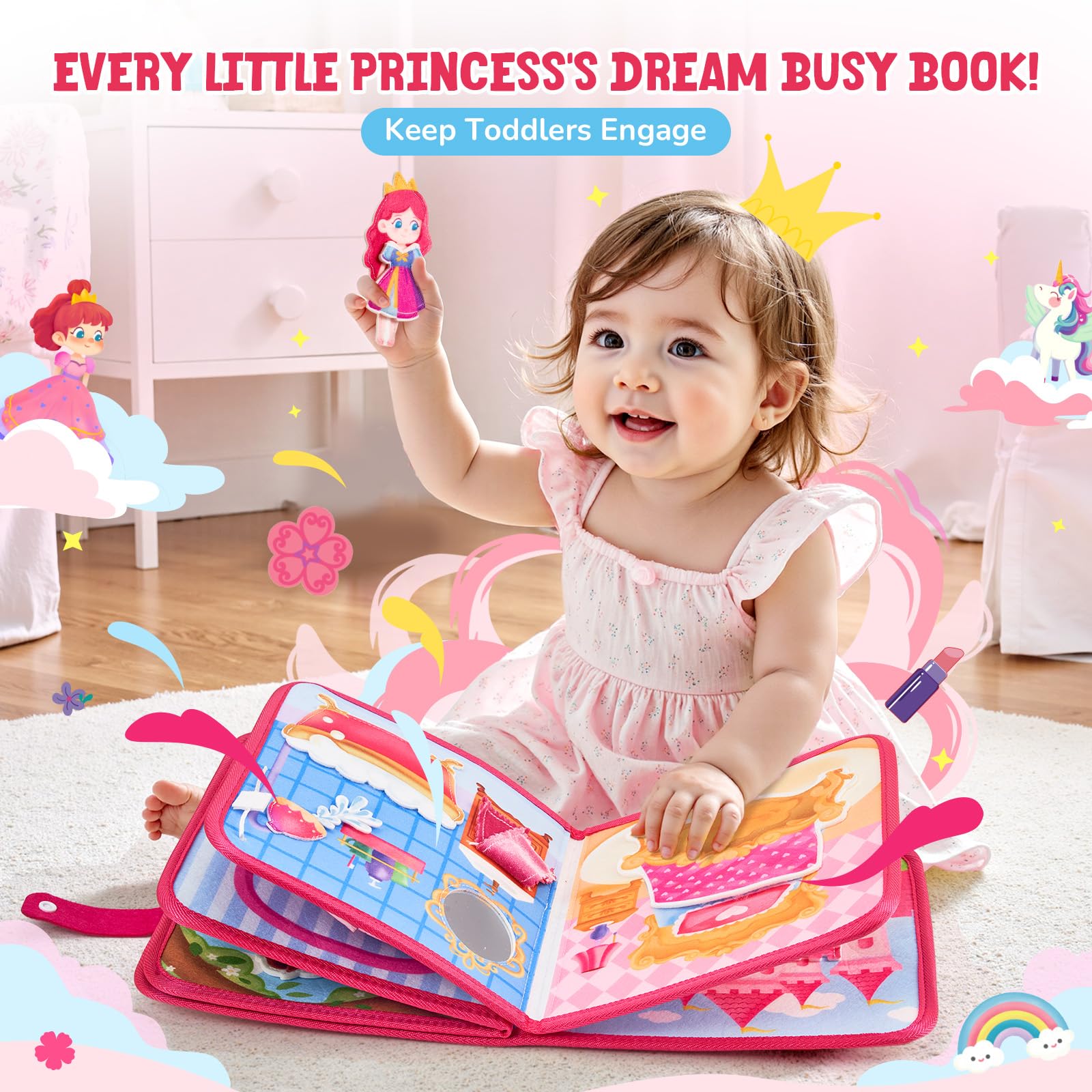 JoyCat Busy Board Montessori Giochi 1 2 3 4 Anni, Giochi Bambini 2 Anni, Libro Montessori Interattivo, Pannello Sensoriale Bambini, Quiet Book, Regalo di Compleanno Bimbo Ragazzo Bambina