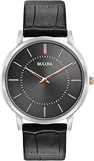 Bulova Ultra Slim 98A167 - Herren Designer-Armbanduhr - Armband aus Leder - Schwarz