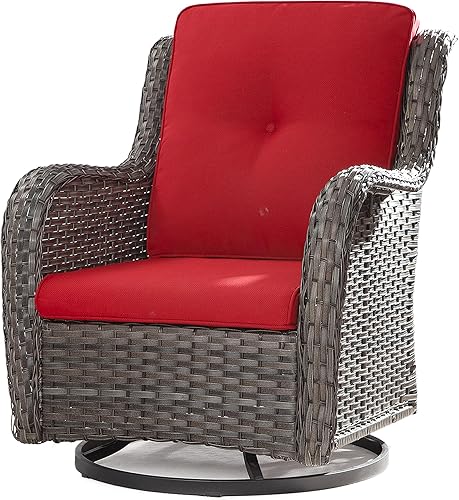 Joyside Silla mecedora giratoria para exteriores para patio, mecedora de mimbre para exteriores con cojines de tela de olefina adecuada para porche