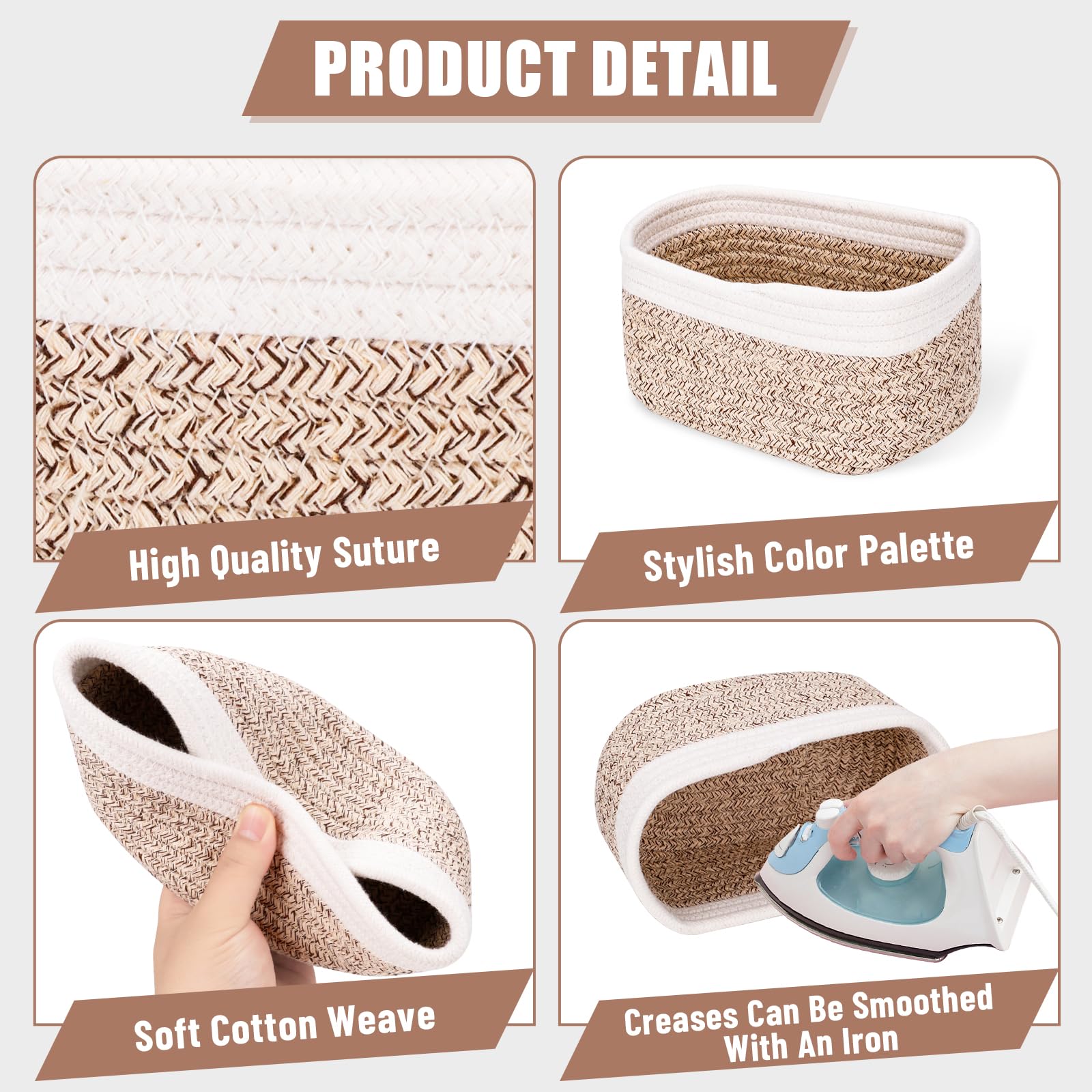 Lot de 4 paniers de rangement en corde de coton tressé – panier rangement salle de bain,Panier de Rangement empilables pour la salle de bain,la chambre d’enfant,les jouets et les cosmétiques