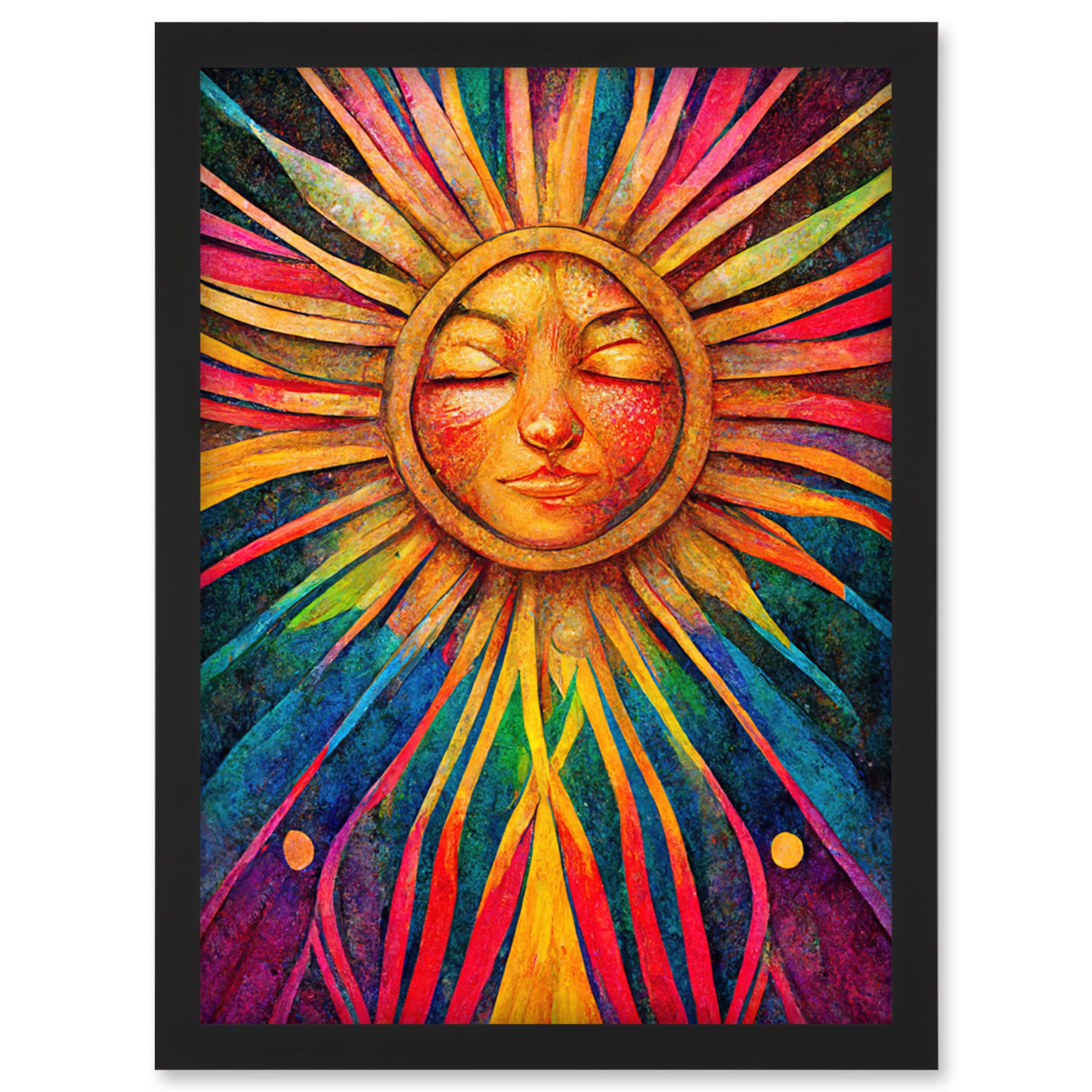 Doppelganger33 LTD Multicoloured Sun Rainbow Spiritual Artwork Framed Wall Art Print A4