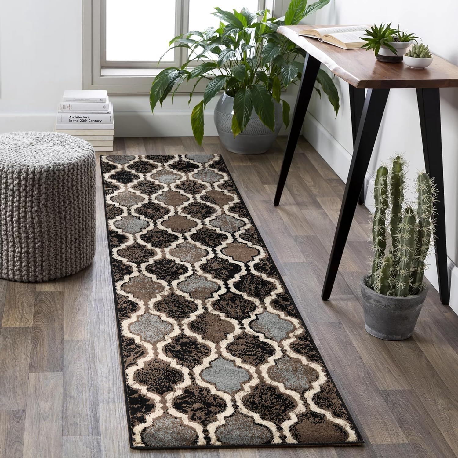 Superior Viking 3 Piece Indoor Area Rug Set, Jute Backing, Modern Trellis Decor for Hallway, Entry, Office, Kitchen, Bedroom, Living Room Floors, Plush Rugs, 2' 7" x 8', 2' x 3', 5' x 8', Chocolate