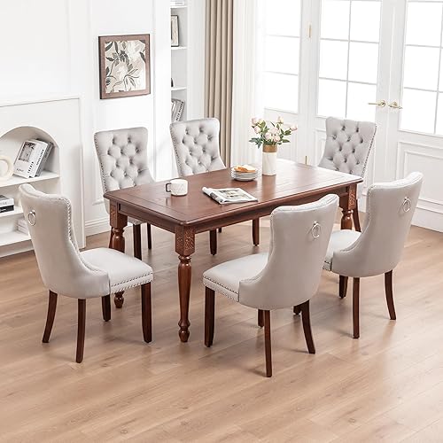 Miniatura 123 de Kiztir Juego de 2 sillas de comedor de terciopelo, sillas de comedor tapizadas con ribete de anillo y respaldo con botón, silla de comedor copetuda