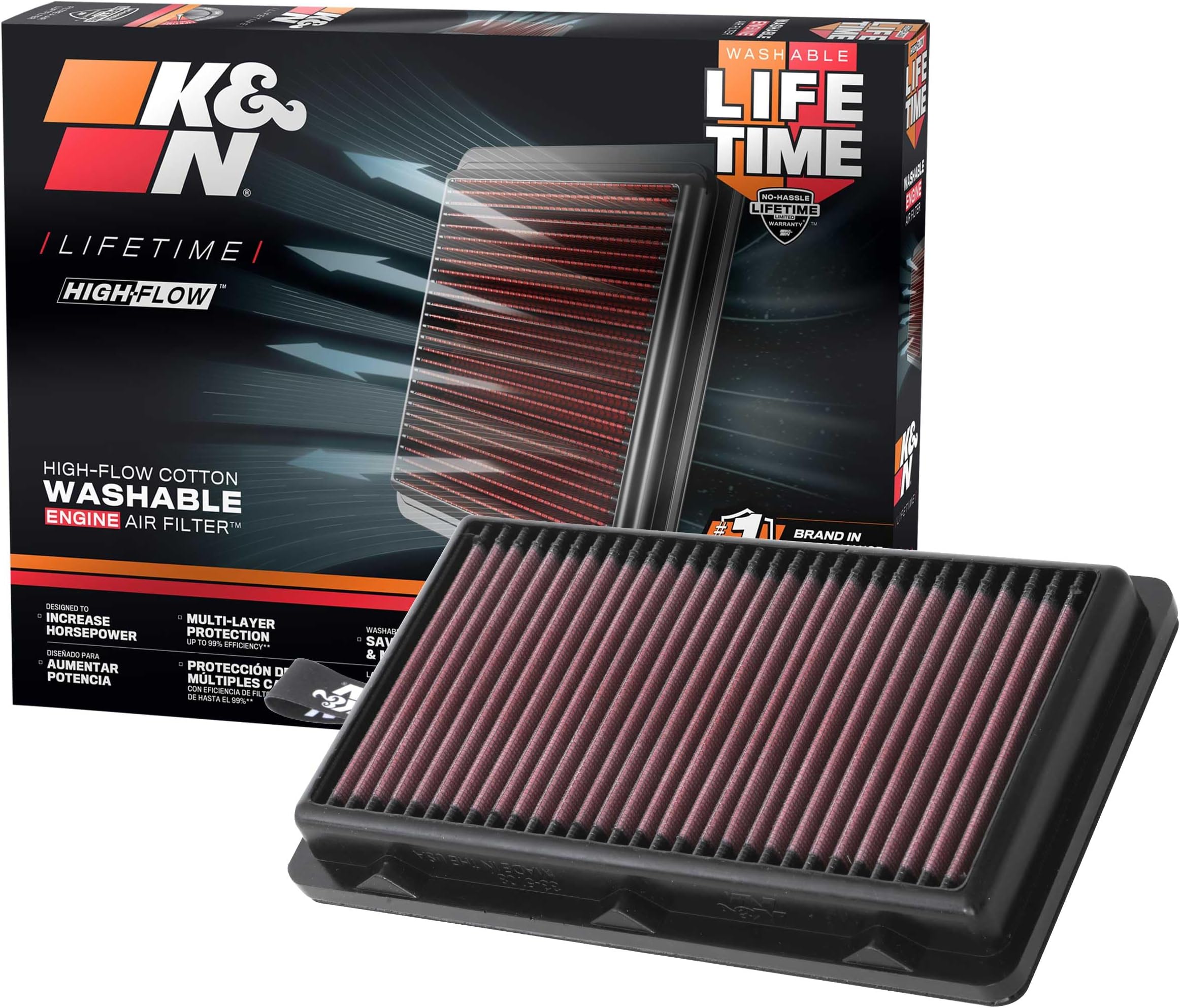 K&N Engine Air Filter: Reusable, Clean Every 75,000 Miles, Washable, Replacement Car Air Filter: Compatible with 2020-2022 HYUNDAI, KIA (Sonata, Santa Fe, Santa Cruz, Tucson, K5, Sorento) 33-5108