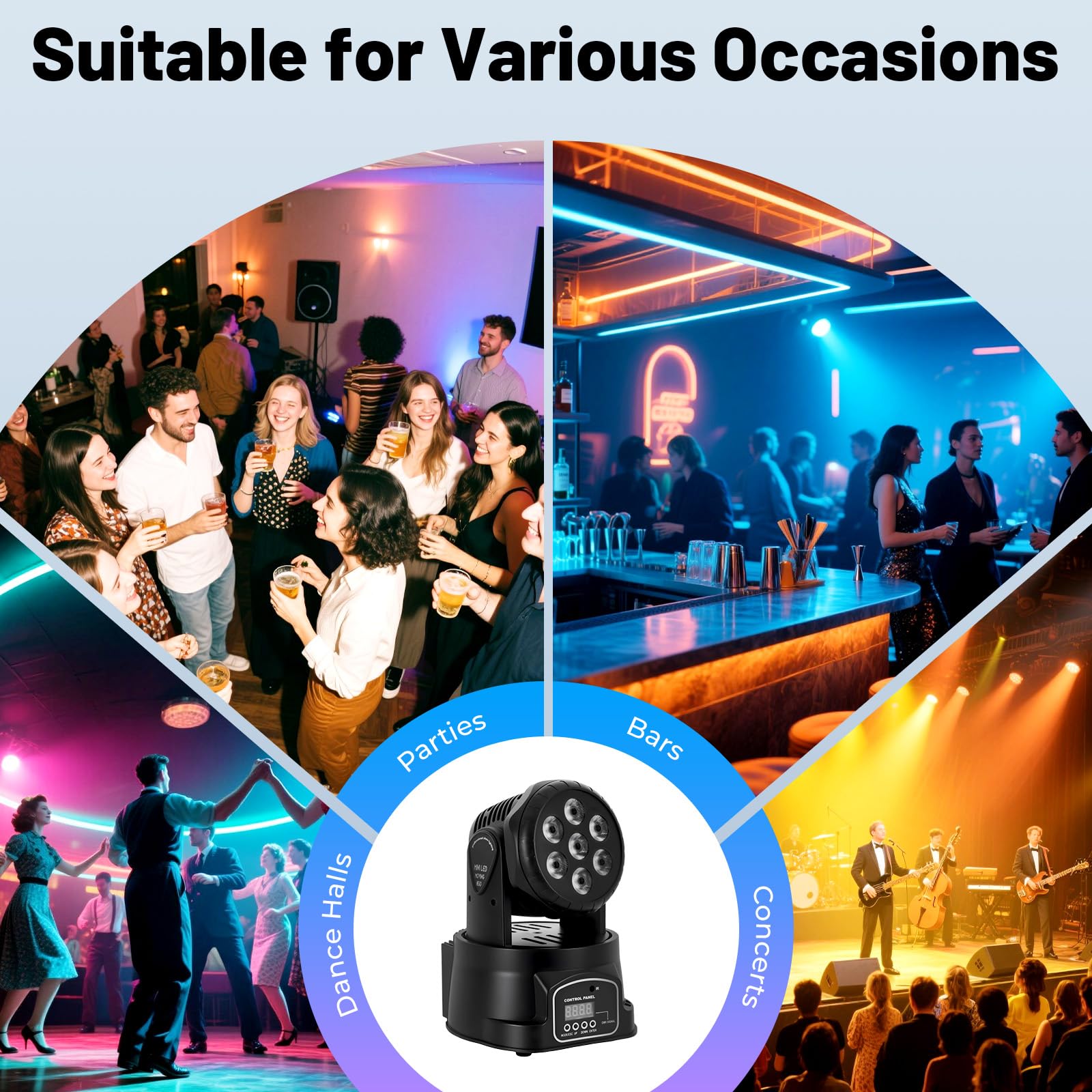 MINRS 7 x 10 W Moving Head LED Mini luce da palcoscenico dmx512 RGBW effetti di luce 5 modalità di controllo, luce da discoteca, con telecomando, effetto strobo illuminazione per discoteca, bar, club,