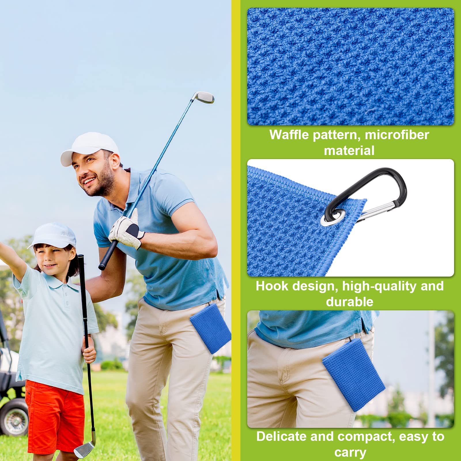 Golf-Handtuch mit Waffelmuster, Mikrofaser, Golf-Handtuch mit Haken, Clips, Reinigung, Golf-Zubehör für Männer und Frauen, praktisches Golf-Gadgets, Sport, Angeln, Küche, 5 Farben (20 Stück)