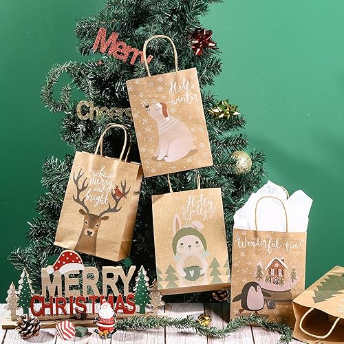 Miniatura 6 de LeZakaa Surtido de 24 bolsas de regalo de Navidad, bolsa de regalo de papel kraft  6 diseños de animales  8 x 6 x 4 pulgadas