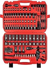 LLNDEI 1/4 & 3/8 Inch Drive Impact Socket Set, 186 Pieces Metric and Standard Full Sockets, CR-V Deep & Shallow Sockets Tool Set with Ratchet Wrench Handle, Spark Plug Socket, Bits for Mechanic