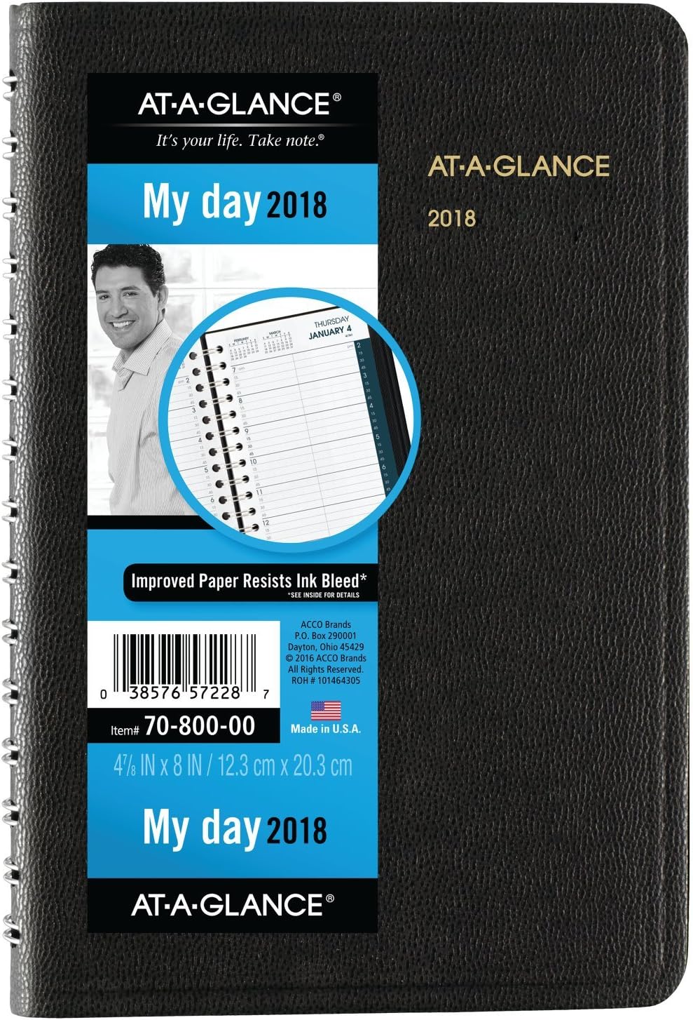 AT-A-GLANCE Daily Appointment Book / Planner, January 2018 - December 2018, 4-7/8" x 8", Black (7080005)