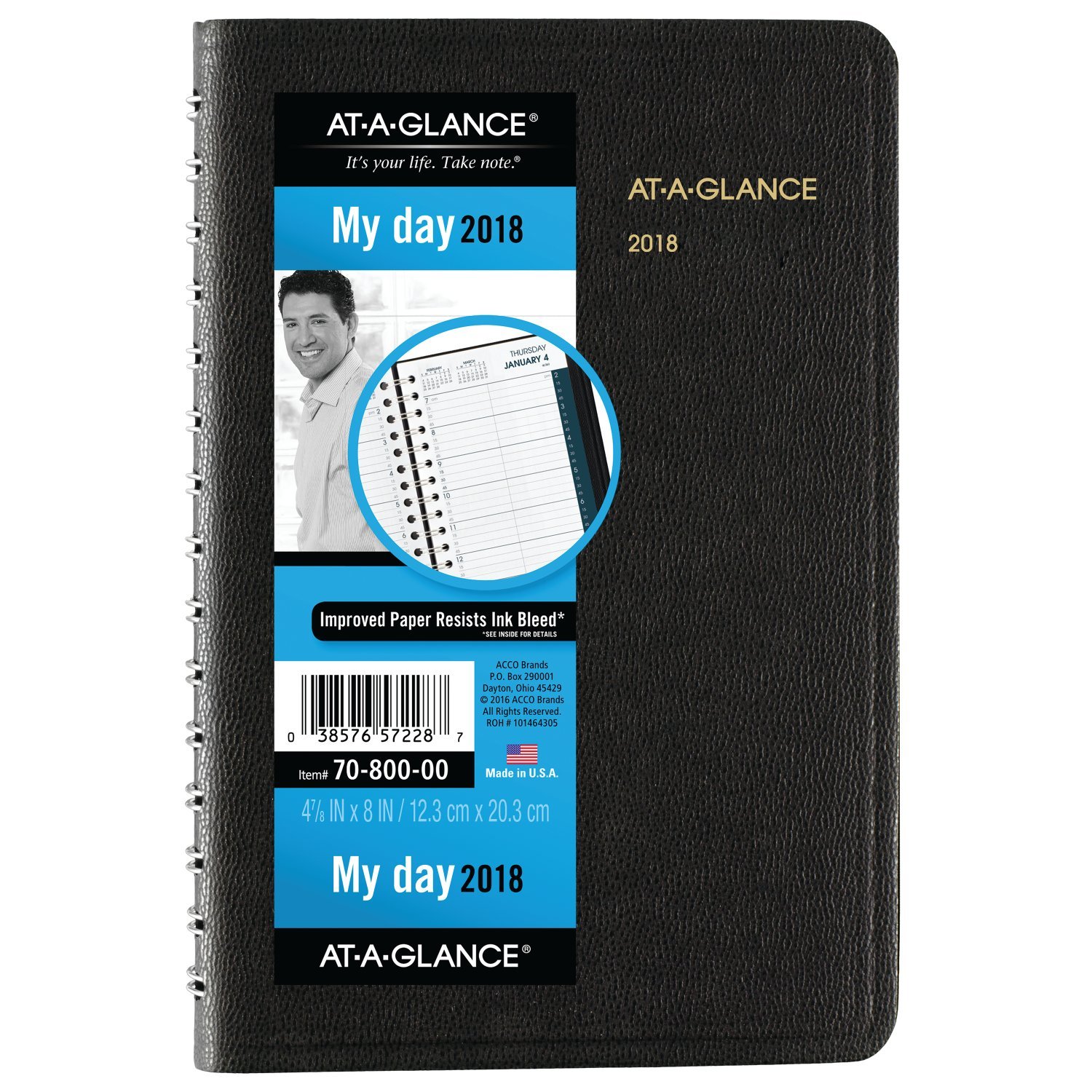 AT-A-GLANCE Daily Appointment Book / Planner, January 2018 - December 2018, 4-7/8" x 8", Black (7080005)