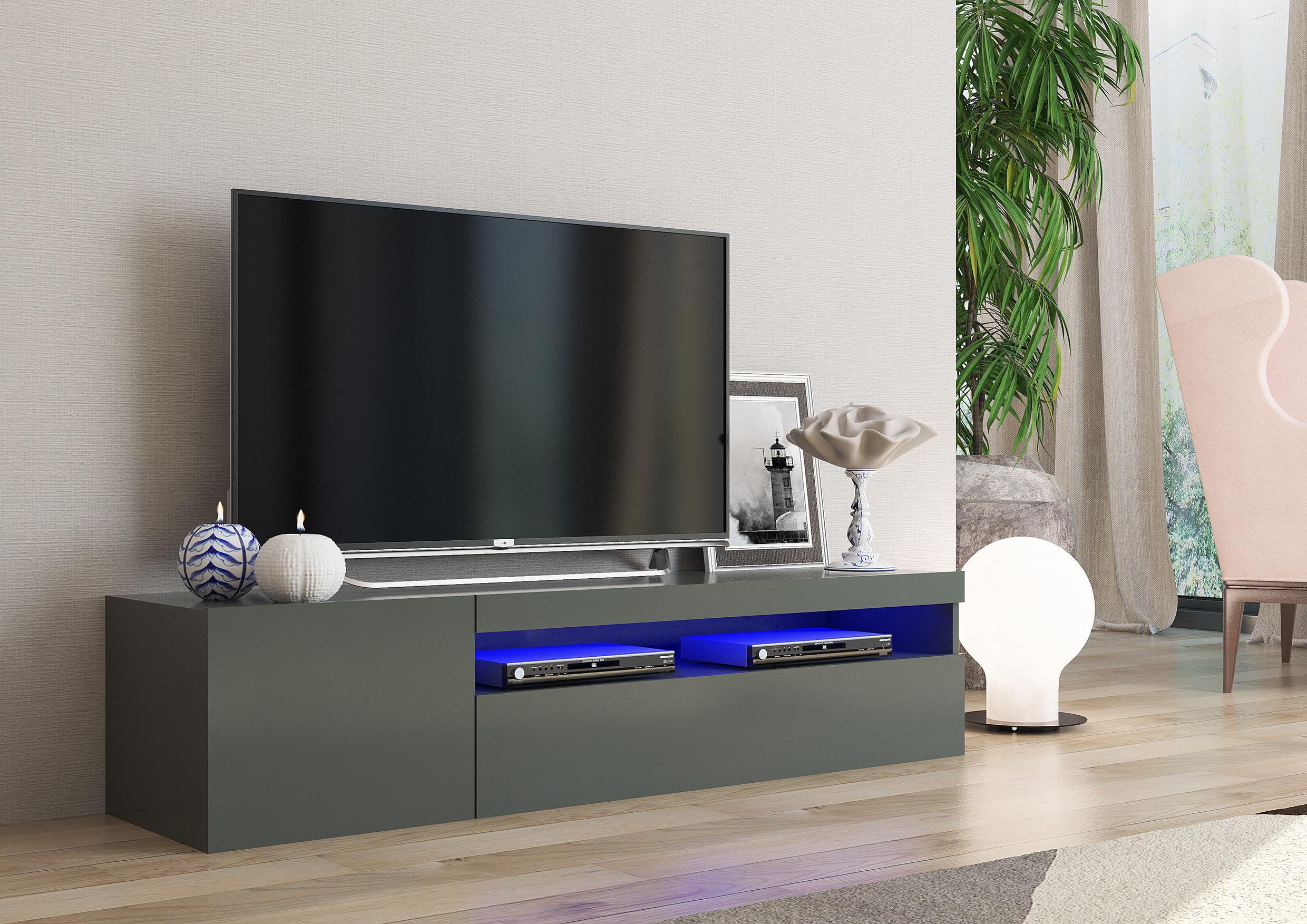 WHOUS Meuble TV, Anthracite, 150cm