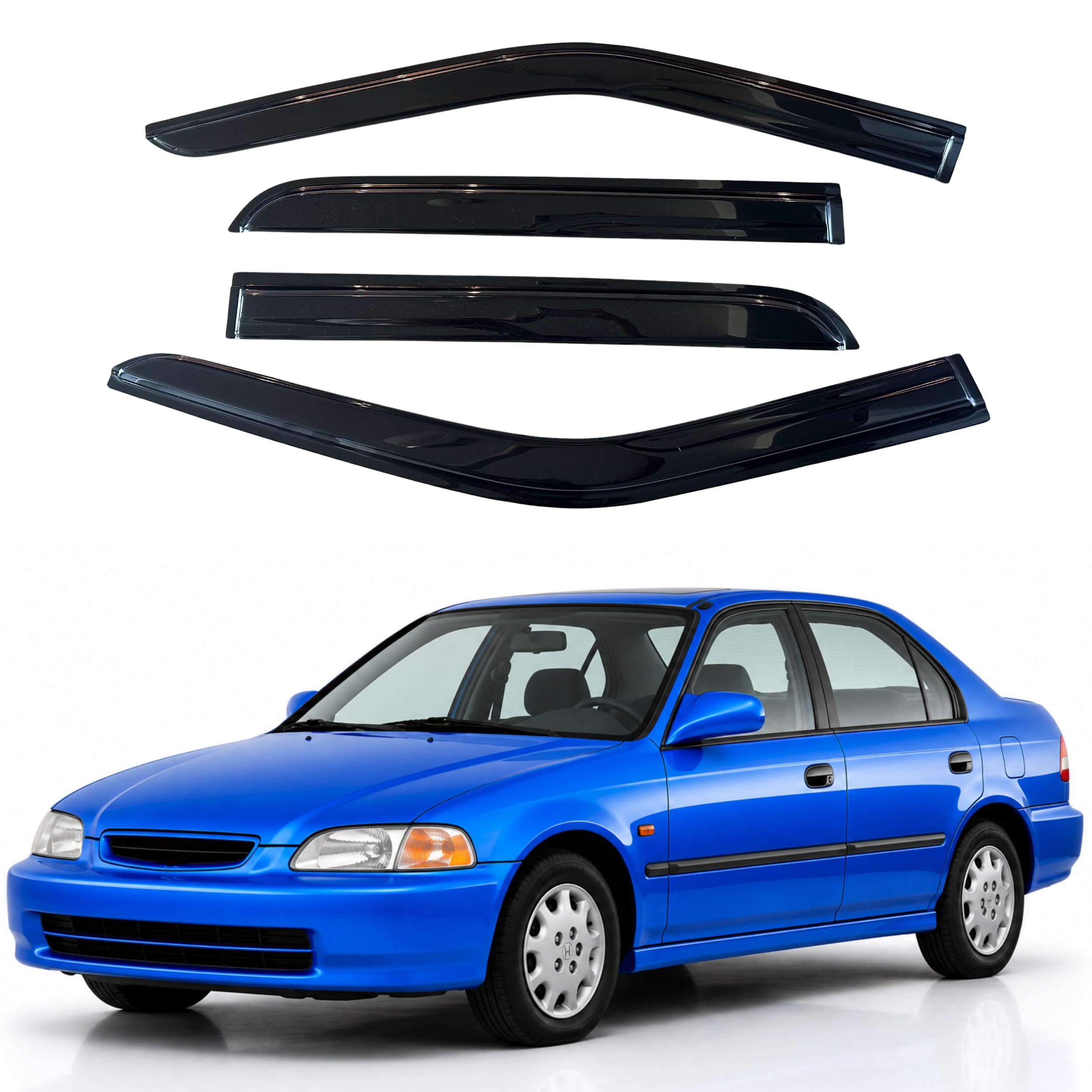 IG Window Visors Fit for 1996-2000 Honda Civic, Out-Channel Rain Guards Vent Wind Deflectors 4PC, Car Accessories for 96-00 Civic (Sedan Only)