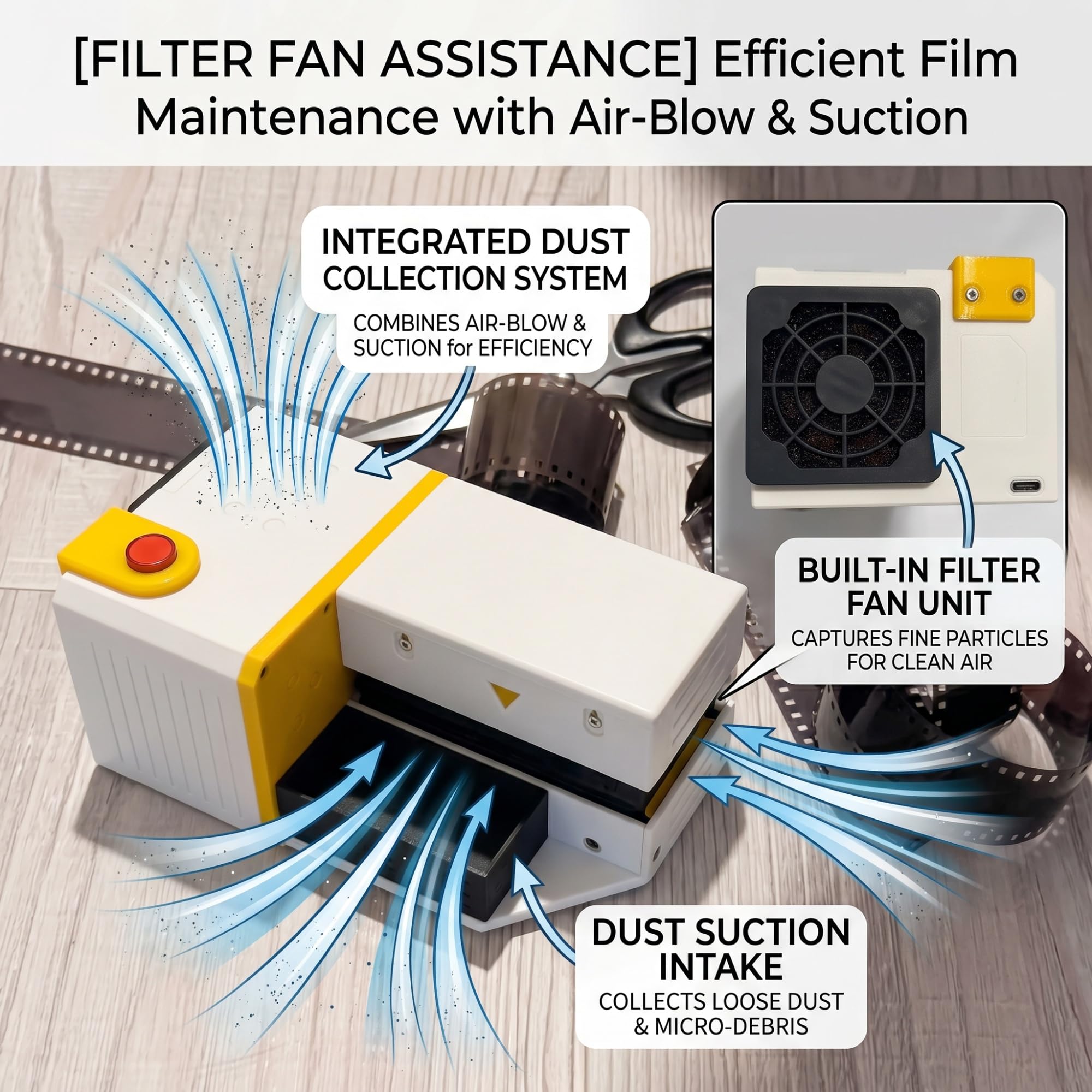 Sistemi de eliminación de Polvo para películas, Limpiador antiestático de Negativos, Espacio Entre cepillos Ajustable, alimentación Tipo C, Cepillo de Limpieza de Lana Suave