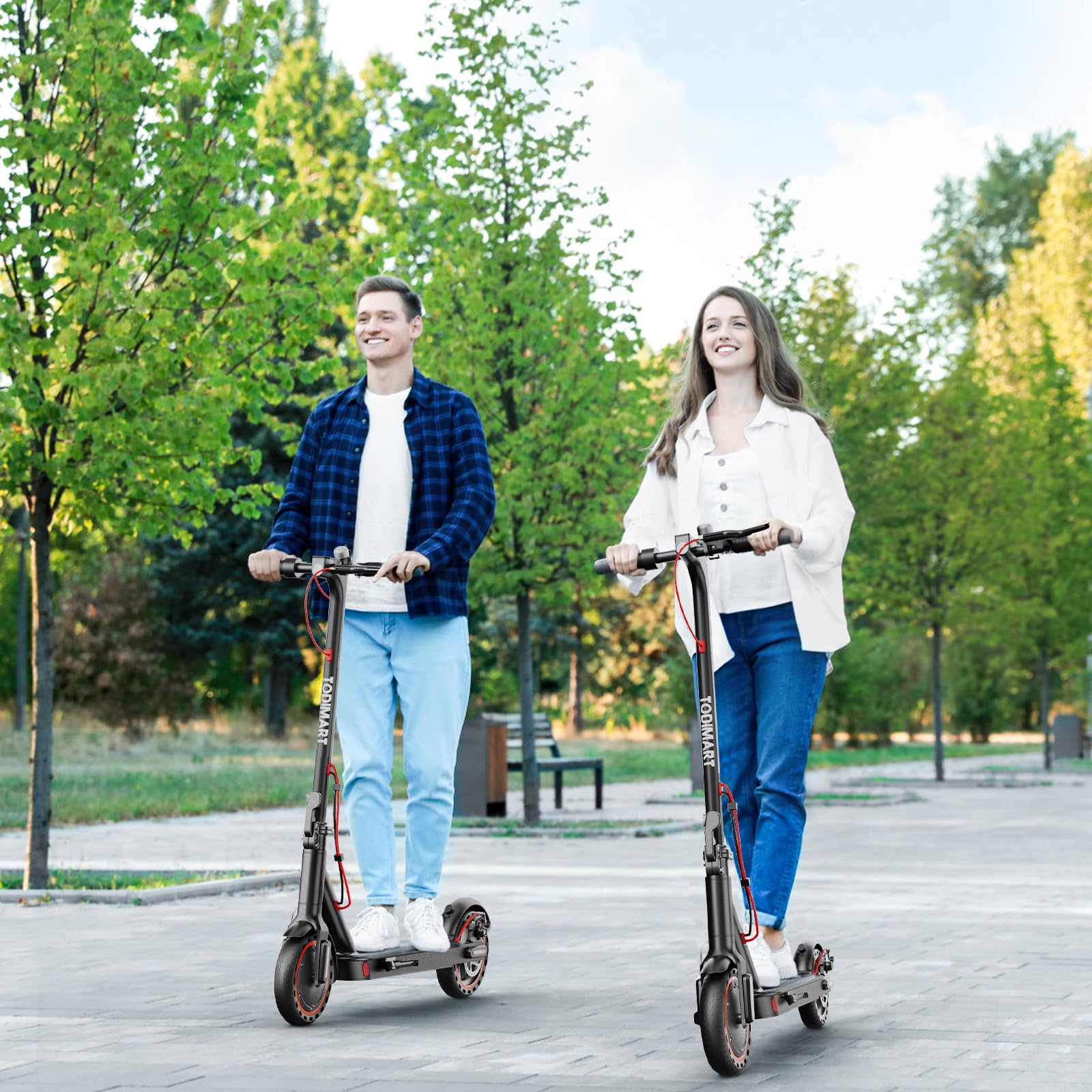 TODIMART Hulajnoga elektryczna dla dorosłych, silnik 350 W, zasięg 20-30 km, opony lite 8,5", 3 prędkości i składana - z aplikacją, dla nastolatków i dojeżdżających do pracy
