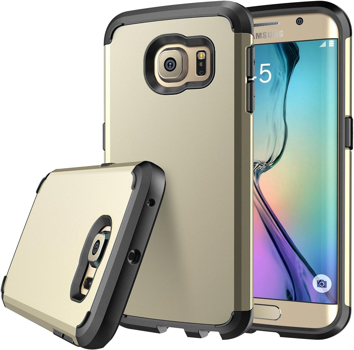 E LV Case for Galaxy S6 Edge case (Shock Proof Defender) Slim Cover Protection for Samsung Galaxy S6 Edge - [Gold/Black]