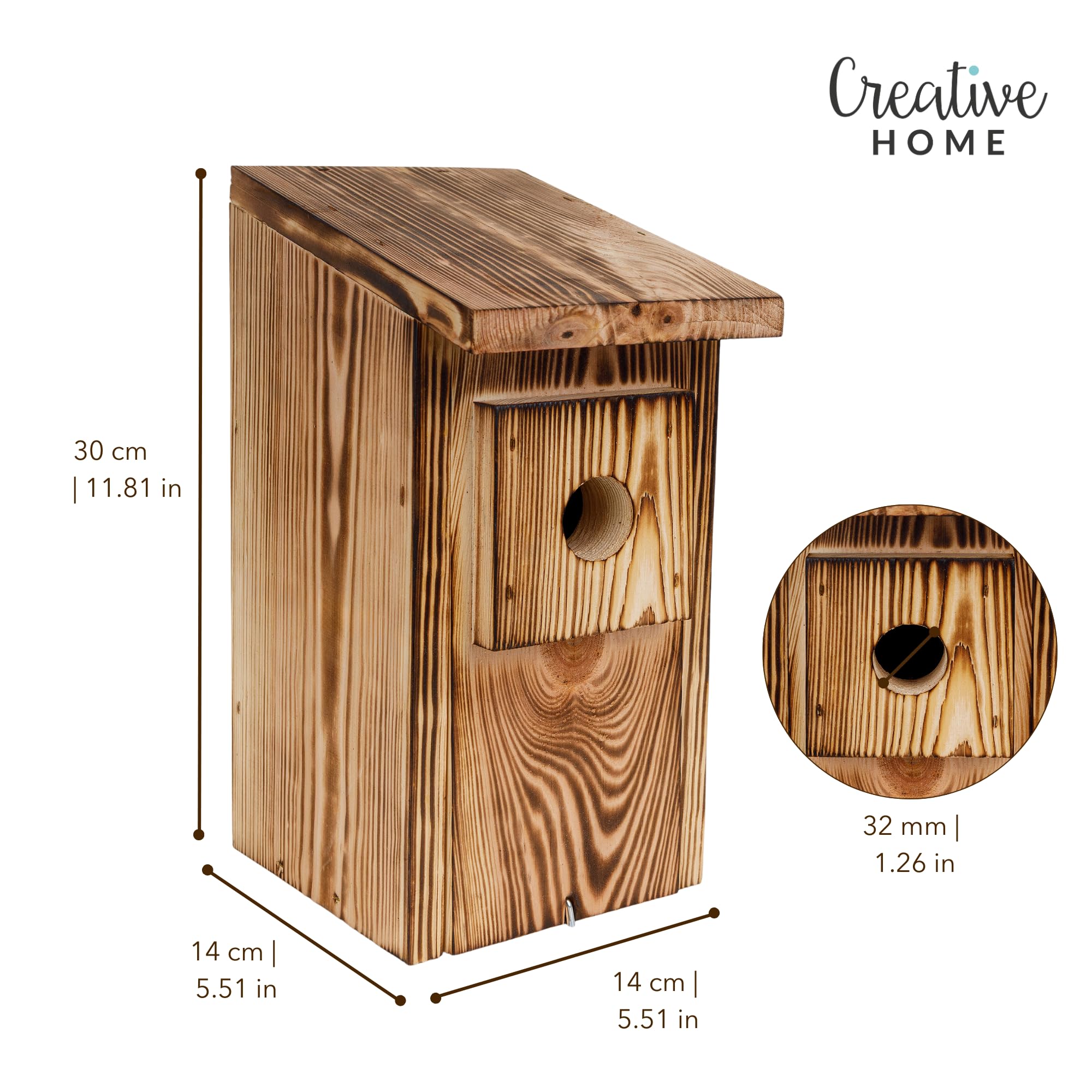 Creative Home Nichoir pour Oiseaux Résistant aux Intempéries | Nichoir Exterieur en Pin Flammé | Protection Contre Les Prédateurs | Convient aux Mésanges, Moineaux Friquets, Mésange Noire