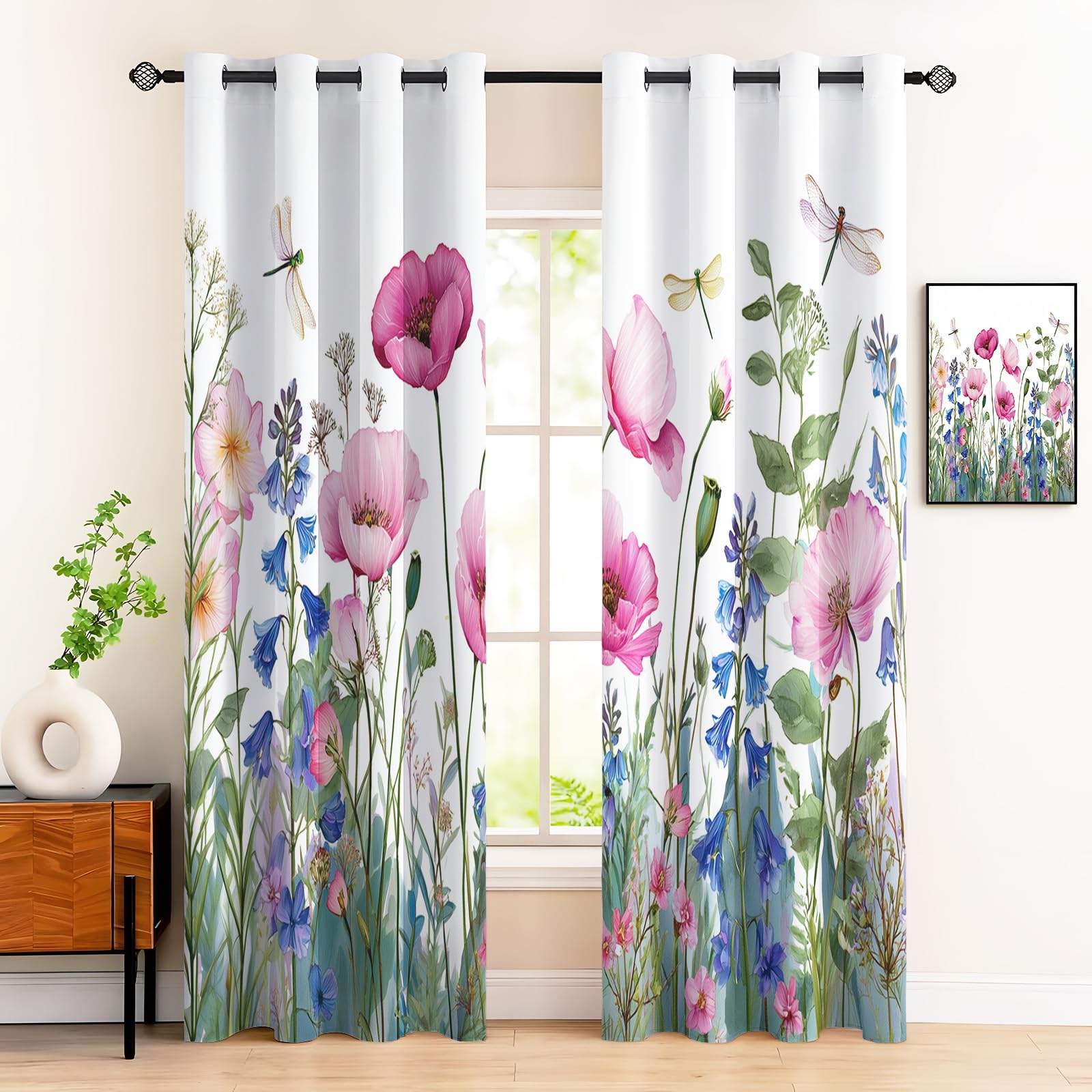 Rideau Salon Occultant 3D Motif Coquelicot Rose Rideaux Et Draperies avec Oeillets Décoration Fenêtre Isolation Thermique pour Intérieurs Et Maison Économie D'Énergie 140L × 160H Cm,Rose Blush