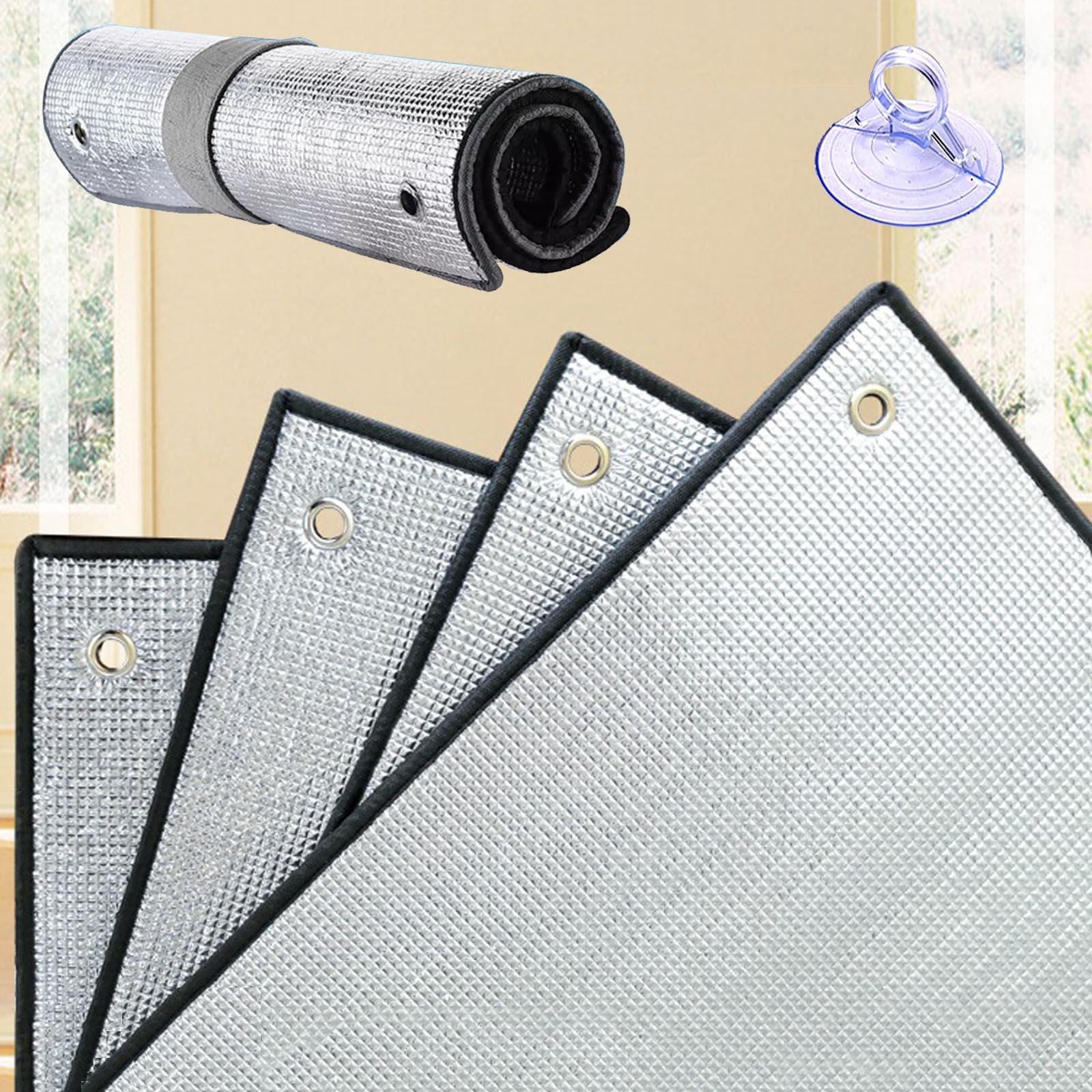 Kgudys Wxh Sunroom Heat Insulation Film,Heat Reflective Window Film,Aluminium Foil Blackout Glass Window Tinting Film,Anti-Glare/Heat Reduce,Privacy Sun Blocker With Suction Cups,-50X50cm/20X20''