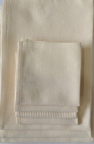 Miniatura 2 de Juego de toallas de baño de gofre, algodón orgánico, certificado GOTS (marfil), súper absorbente y de secado rápido, sin suavizantes, respetuoso con