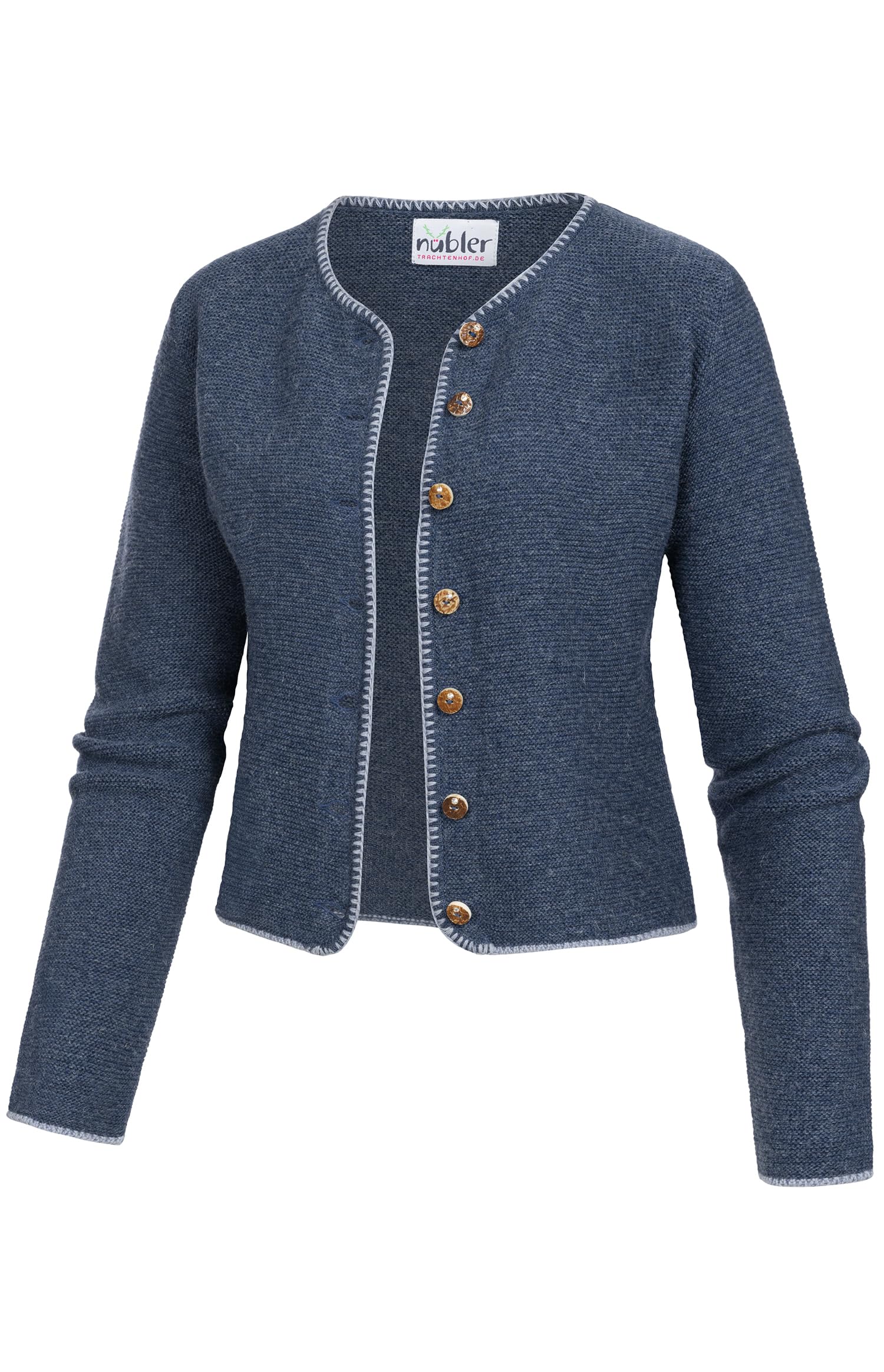 Nübler Trachtenjacke Damen - Strickjacke Damen im Landhausstil, schmaler Schnitt mit Reißverschluss - Moderne bayrische Tracht, Maria in Rauchblau