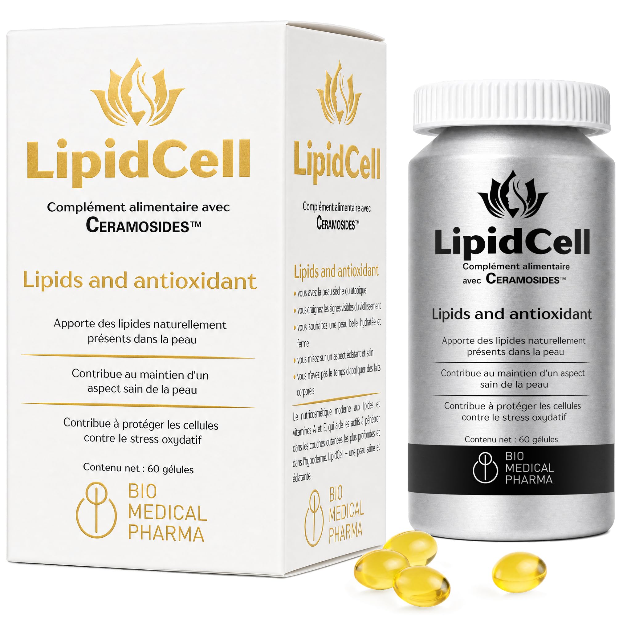 Phytoceramides – CERAMOSIDES 70 mg, Vitamine A et E, Squalane – La vitamine A contribue au maintien d'une peau normale – Peau sèche, ménopause (60 capsules molles)