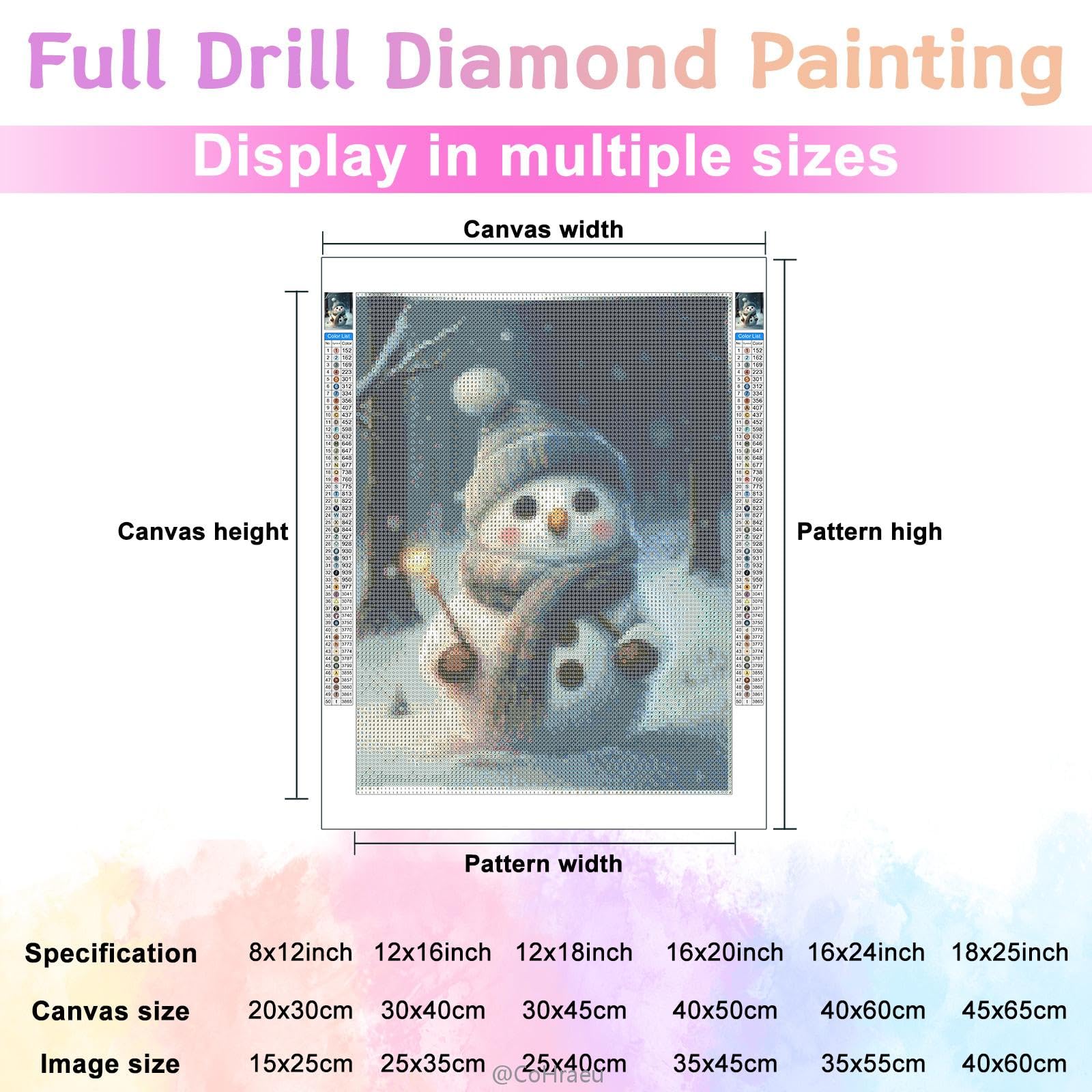 CoHraeu Kit De Peinture Diamant Bonhomme De Neige, Kit D'art Diamant D'hiver Pour Adultes, Points De Diamant De Noël 5D Pour Parents, Interrction, Décoration Murale, Cadeau, Relaxant 20,3 X 30,5 Cm