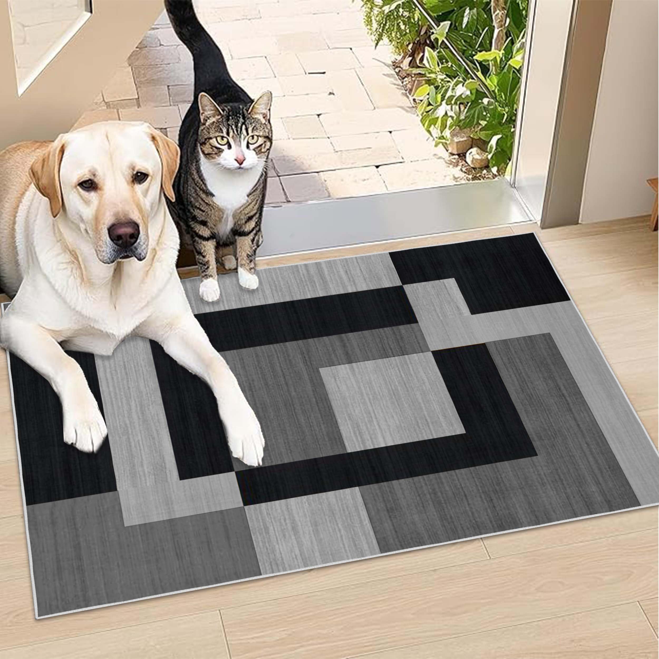 BedLooms Door Mat Indoor Outdoor 40x60 cm – Non Slip Heavy Duty muddy mats for dogs UK – Trendy Print Welcome Front Doormat – Dirt Trapper Kitchen Floor Mat Inside Outside Doormats, Milo Black & Grey