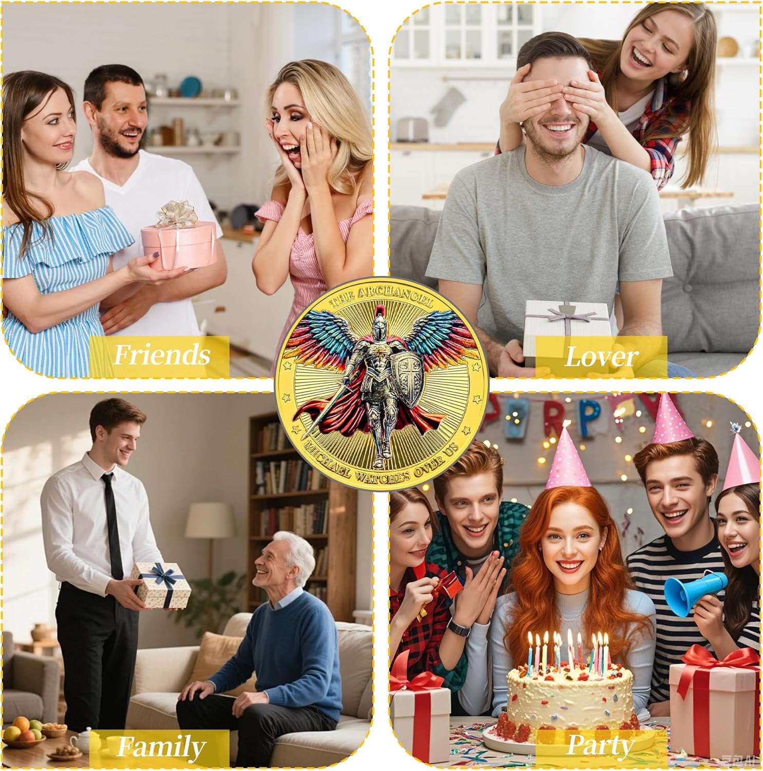 24Pcs The Archangel Michael Watches Over Us - St Michael Challenge Coin - Psalms 91:10-11 - Lucky Guardian Amulet for Military, Police, Christian Church, School, Friends and Family (Golden)