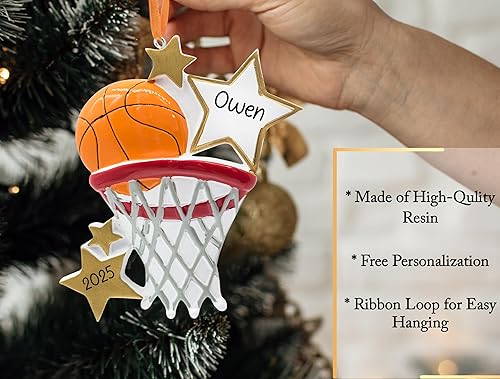 Miniatura 3 de UniqXmas Adorno de Navidad personalizado de baloncesto 2023  Decoración de árbol de Navidad de aro y bola de baloncesto para niño y niña  Regalo de