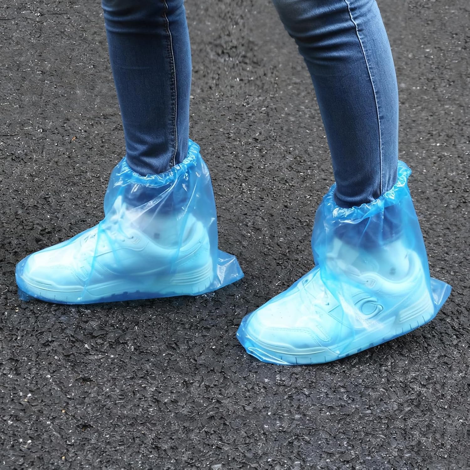 10 Pairs Waterproof Shoe Covers for Rain - Disposable Plastic Rain Shoe Covers - Water Proof Boot Protector for Men Women, Indoor Outdoor Rain Cover for Shoes (Blue, Large)