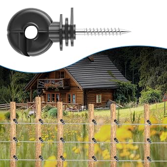 60PCS Electric Fence Insulator Screw,Insulator Fence Ring Post Wood Post Insulator and 1 Pc Insulator Socket Tool(Black)