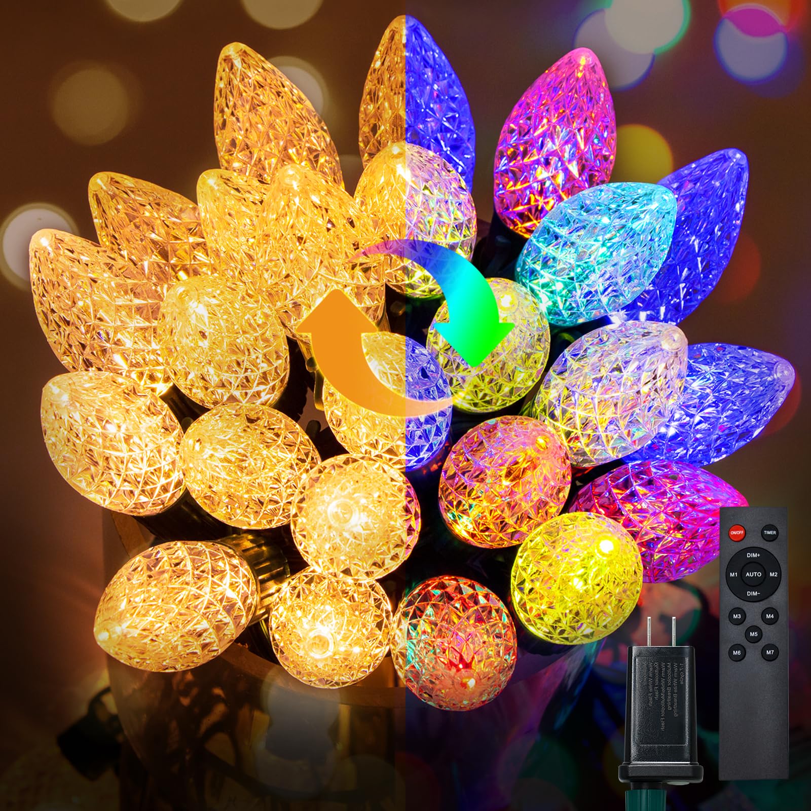 btfarm C9 Christmas Lights Outdoor Color Changing, 83.6 FT 50 LED Strawberry String Lights with Remote, Plug-in Waterproof Connectable C9 String Lights for Indoor Outdoor Party House Xmas Decorations