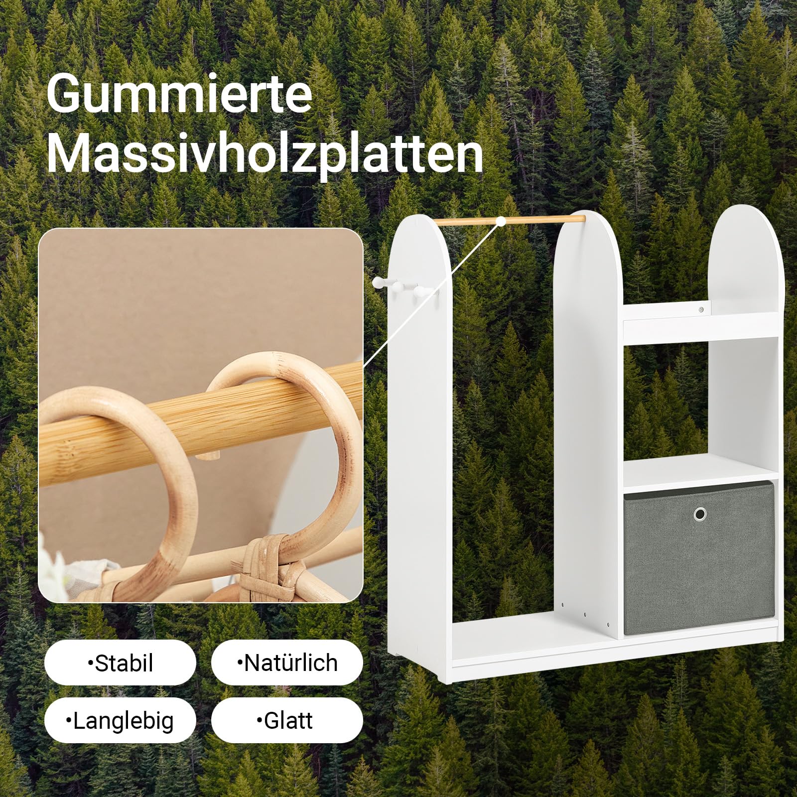 SoBuy Kinderkleiderschrank mit 3 Haken Kindergarderobe Kleiderschrank Kinderzimmer Kinder Kleiderschränke mit Boxen Kleiderständer Kinder Regal Kinderzimmer Weiß 97x108x35cm KMB40-W