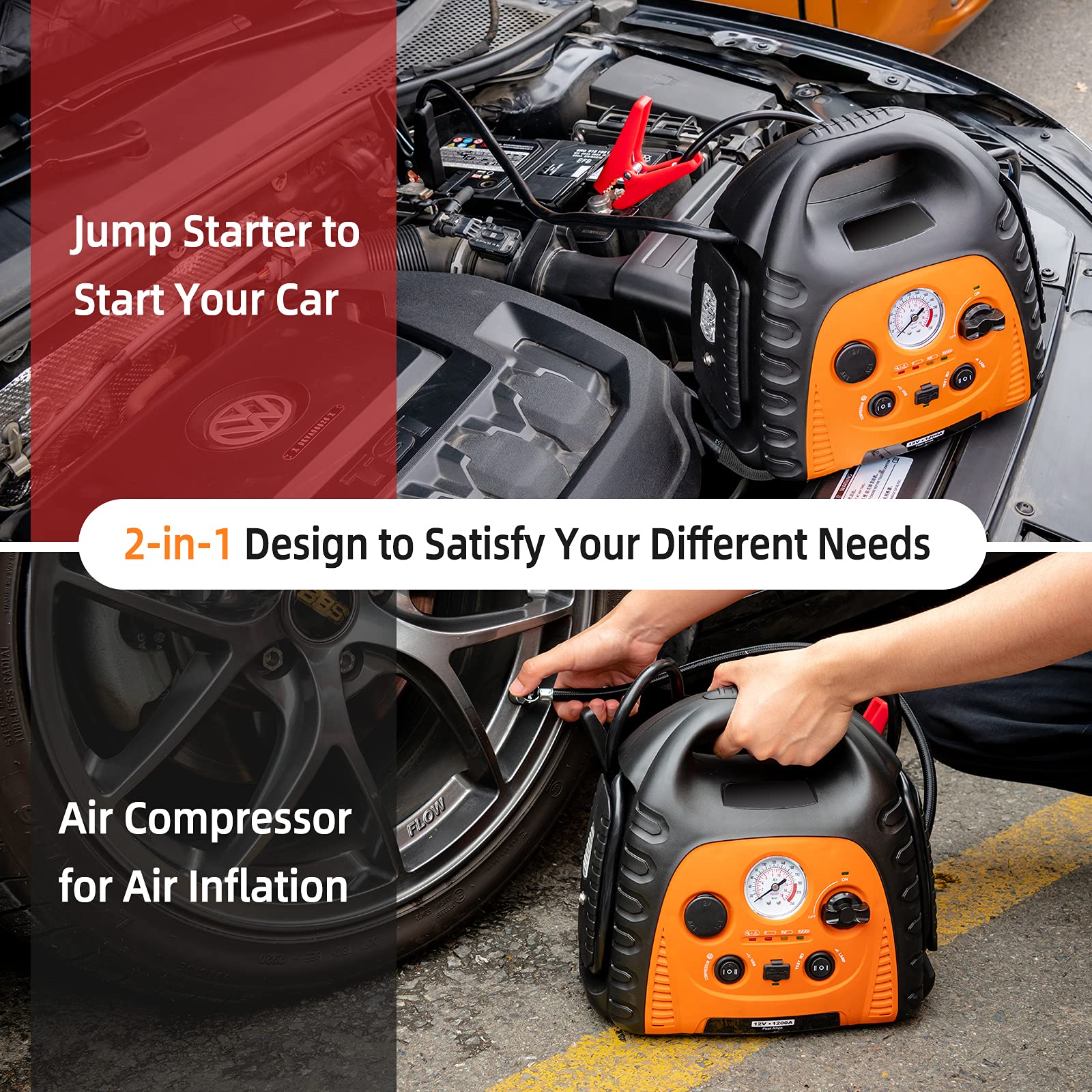 COSTWAY 22000mAh Emergency Jump Starter, 1200 Peak Amps 12V Portable Power Pack Station with Air