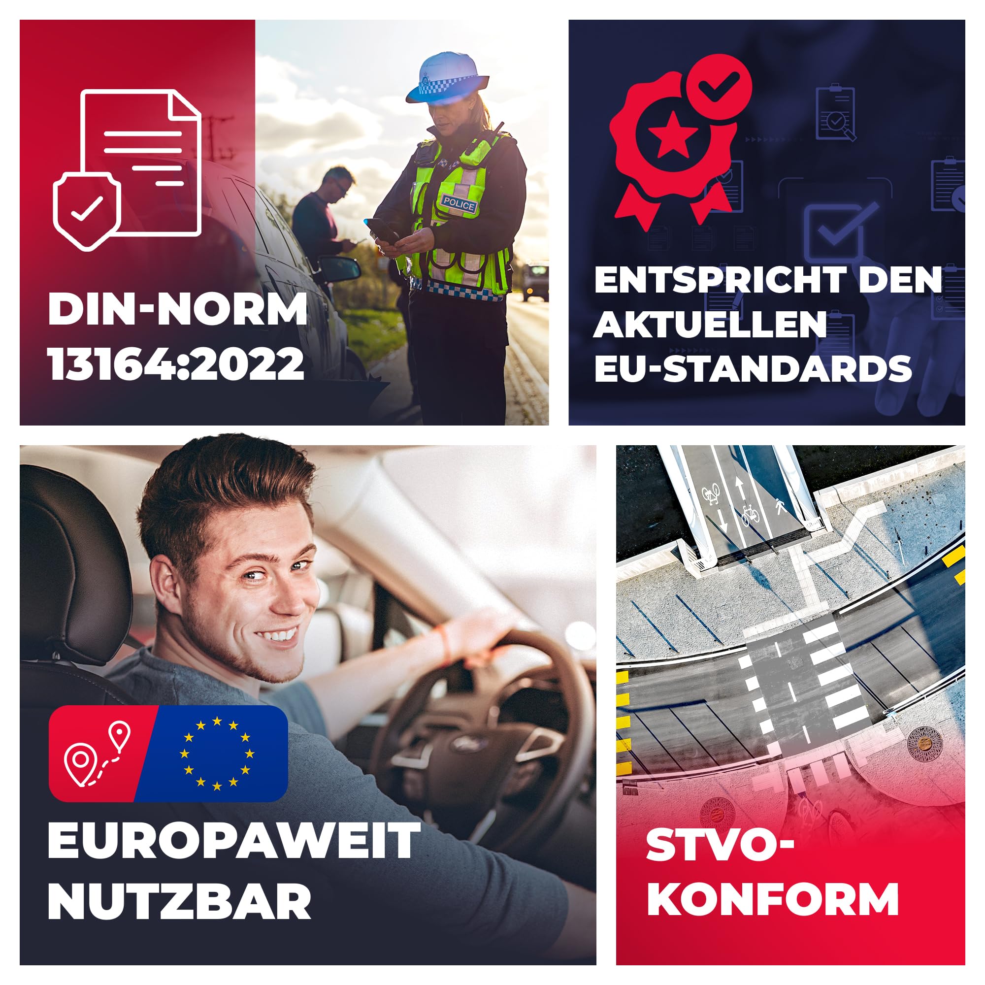 Smart-Planet Trousse de premiers secours pour voiture - 47 pièces - Conforme à la norme allemande StVO - Utilisable dans toute l'Europe - Sac combiné - Triangle de signalisation