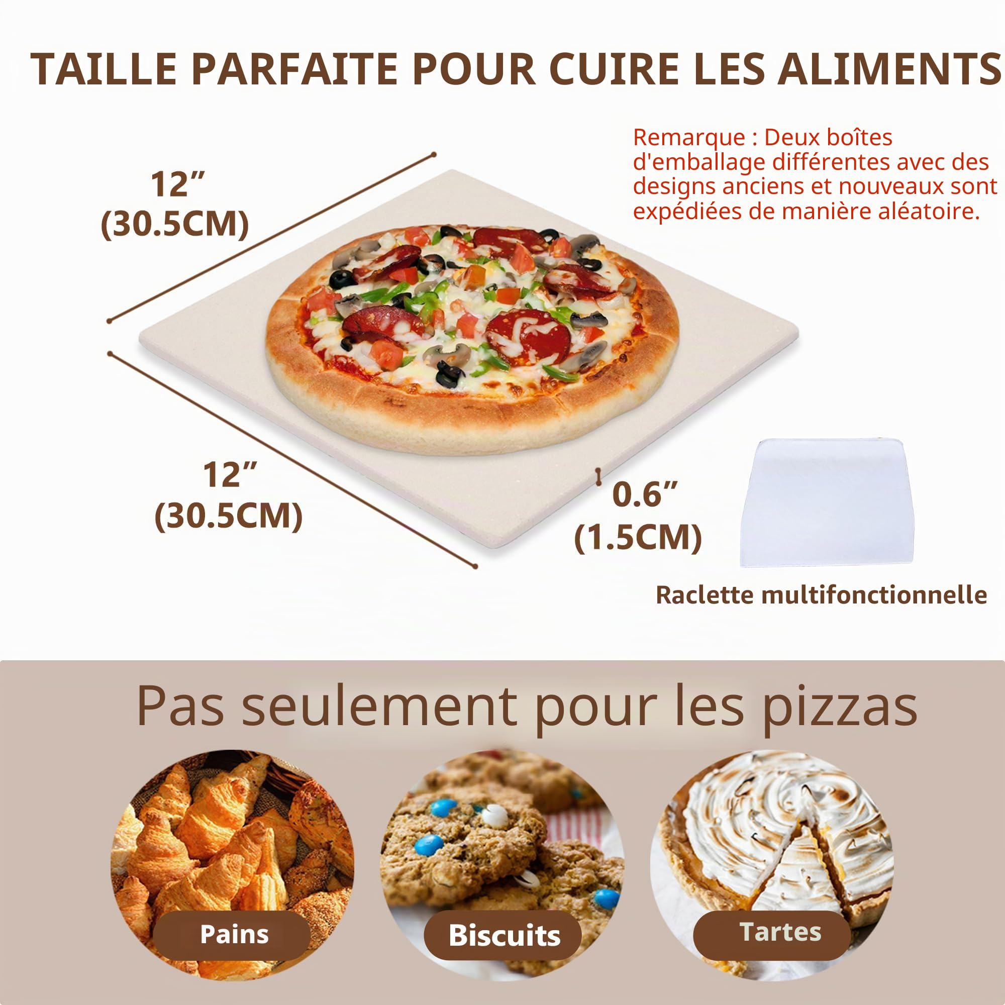 Pierre à pizza carrée en cordiérite pour barbecue, four ou four de camping-car, 30,5 x 30,5 cm