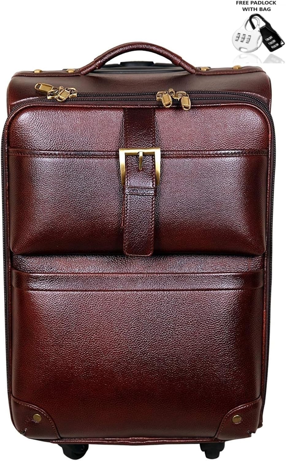 Top Grain Leather Trolley Bag for Travel Suitcase Bag Men and Women Cabin Pilot Trolley Bag (Brown)
