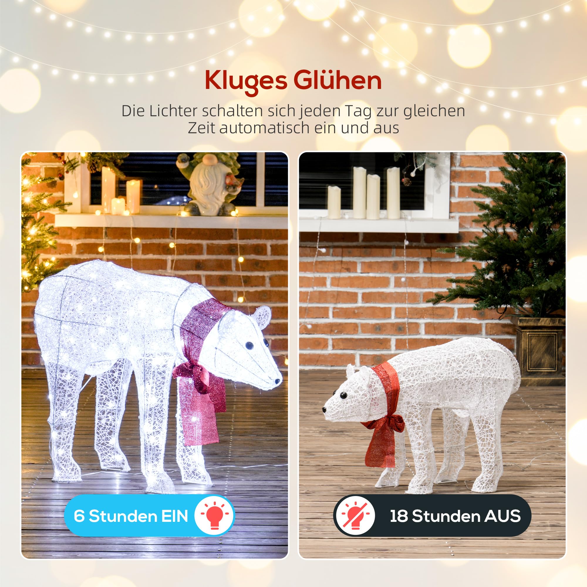 Outsunny Weihnachtsdekoration Eisbärenfamilie Mutter und Jungtier mit Timer | 140 Weiße LEDs, Beleuchtet Weihnachtsdeko, für Innen- und Außenbereich, Weihnachtsbeleuchtung