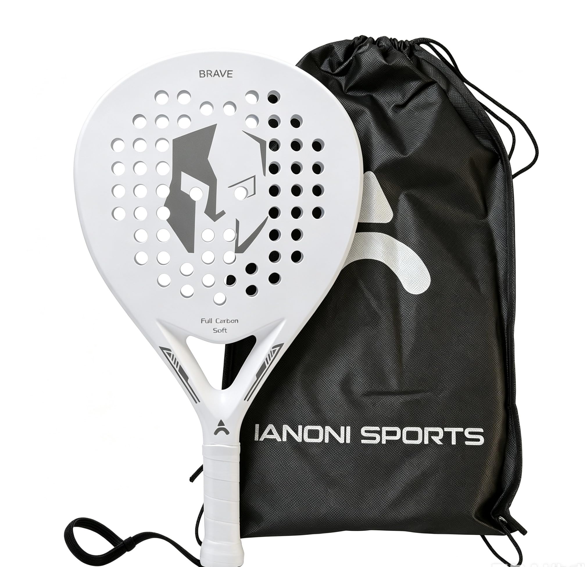 Ianoni PR660-1 Padel Racket White – Carbon Fibre Face, EVA Memory Foam Core, Includes Carry Bag, Ideal for Beginner, Intermediate & Advanced Players