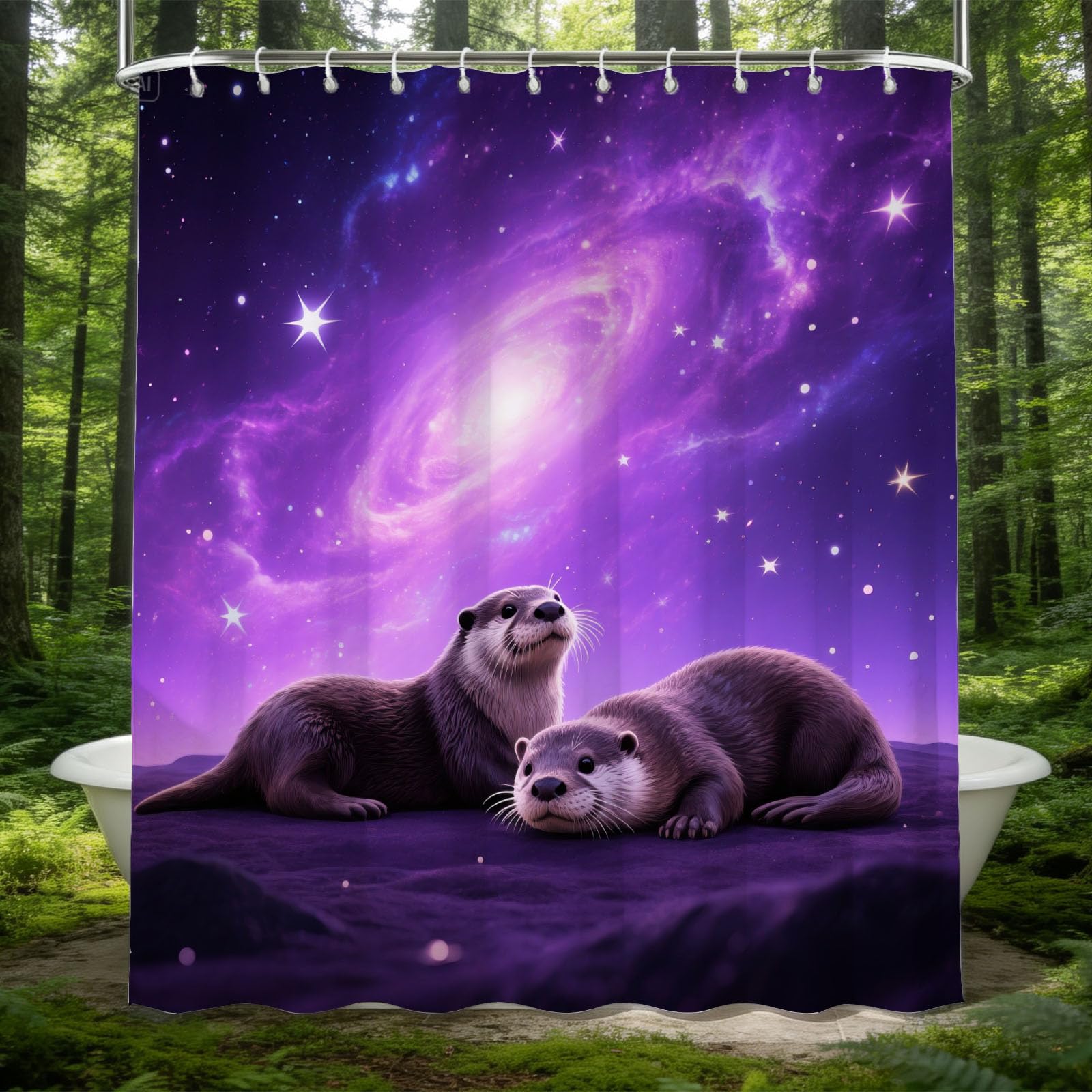 Hongduo 3D Otter Motif Shower Curtain for Stalls Bathtubs Mysterious Atmosphere Bathroom Decor Shower Curtain Set Polyester Fabric Waterproof 120x180cm/48X71 Inch with Hooks