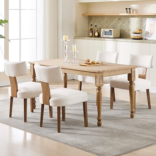 Miniatura 7 de Juego de 2 sillas de comedor modernas, tapizadas de tela de lino con respaldo curvo, cómodas sillas de madera para sala de estar, oficina en casa,