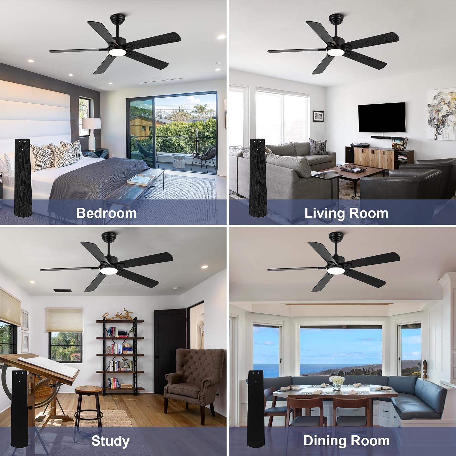 bella depot modern black 52" ceiling fan with lights and remote chandelier fan with 5 blades 6 speeds flush mount ceiling fan for bedroom living room farmhouse indoor use (52")