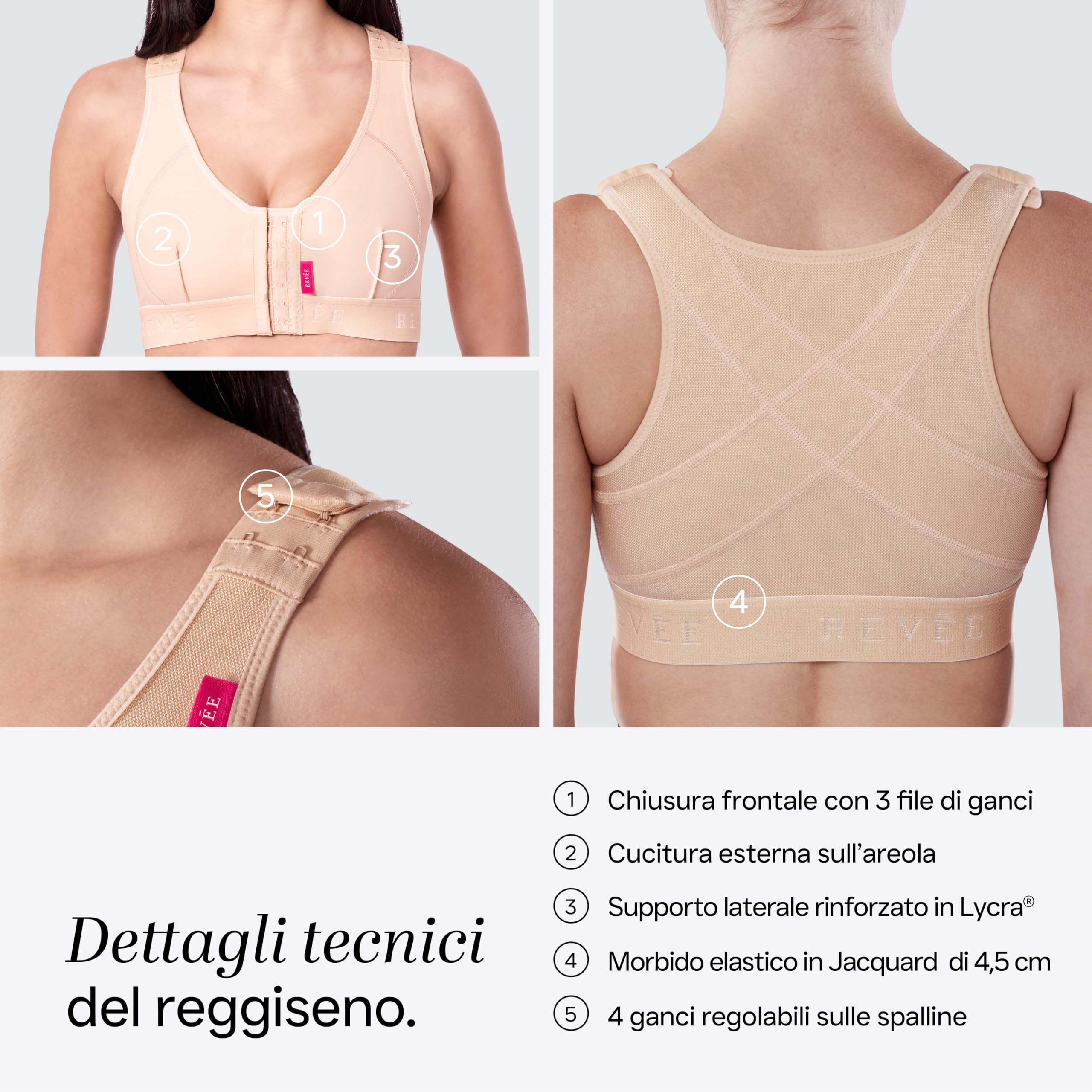 REVÉE Reggiseno Post-Operatorio - Reggiseno Donna a Fascia per Mastoplastica Additiva, Riduttiva, Sostituzione Protesi, Oncoplastica, Quadrantectomia - Bra Laetitia
