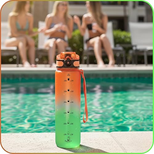 Miniatura 9 de Vince+ Botella de agua motivacional con marcador de tiempo, botella Tritan sin BPABPS, diseño a prueba de fugas con popote y tapas de flujo rápido,