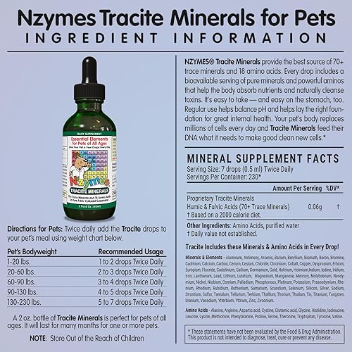 Miniatura 5 de Nzymes Tracite Minerals for Pets - Ácido fúlvico, ácido húmico y gotas minerales traza a base de hierro y aminoácidos para energía ATP, deficiencia