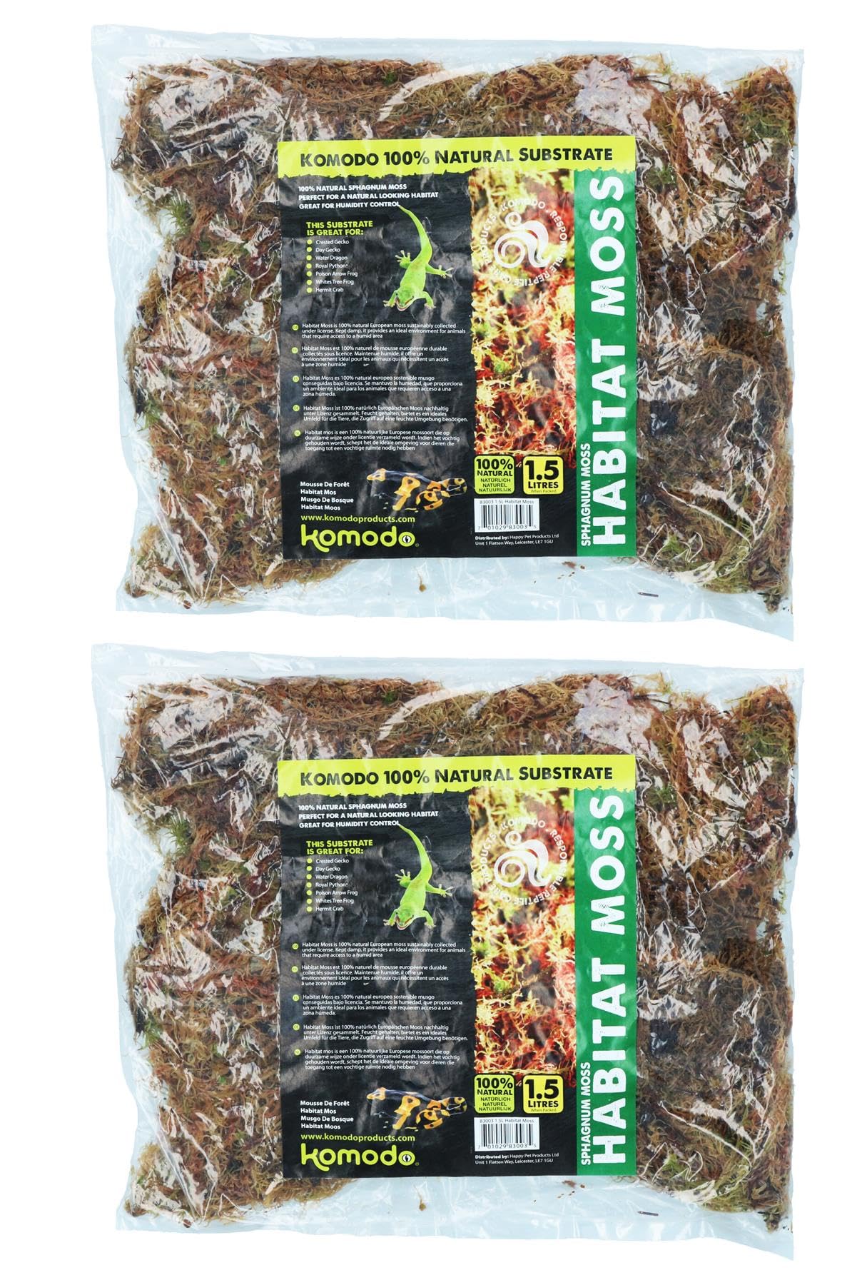 AB Tools 2PK 1.5L Habitat Moss Natural Substrate For Reptile Frog Snake Gecko