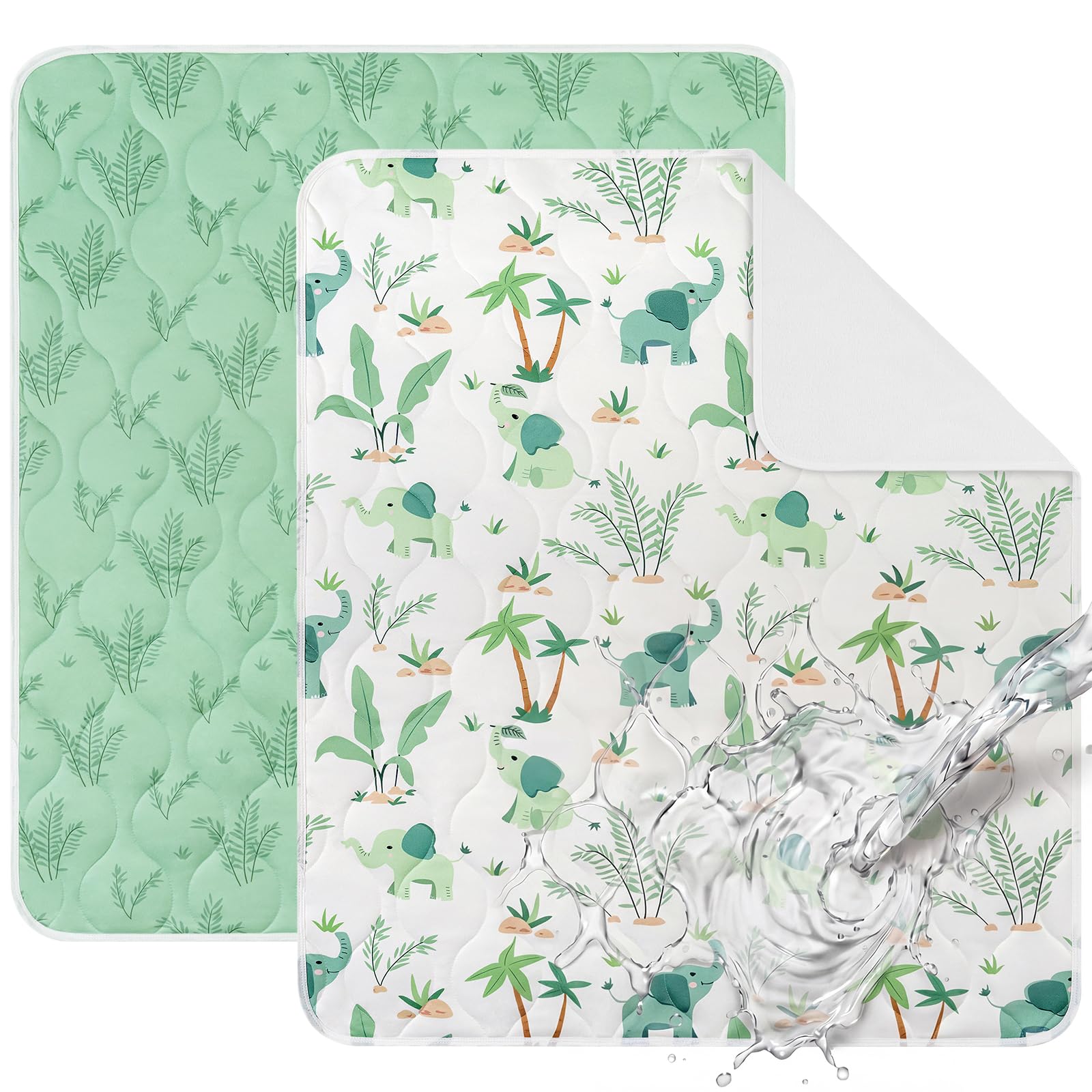 Paquete de 2 almohadillas de cama de entrenamiento para ir al baño, sábanas impermeables para niños, lavable, protector de colchón para mojar la cama para niños pequeños, 75 x 90 cm (elefante