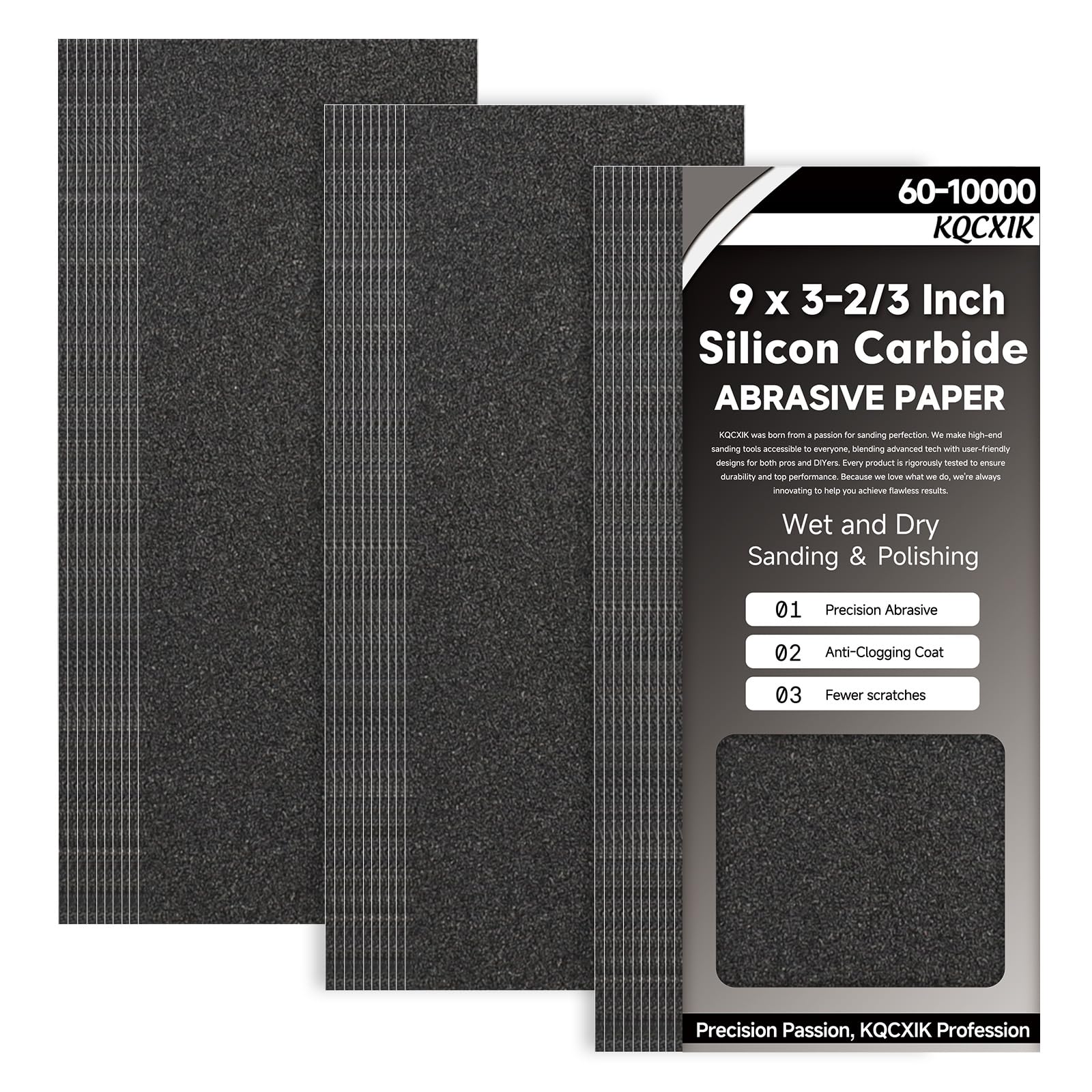 KQCXIK Premium 30-Sheet 120 Grit Wet Dry Sandpaper, 9 x 3-2/3 Inch