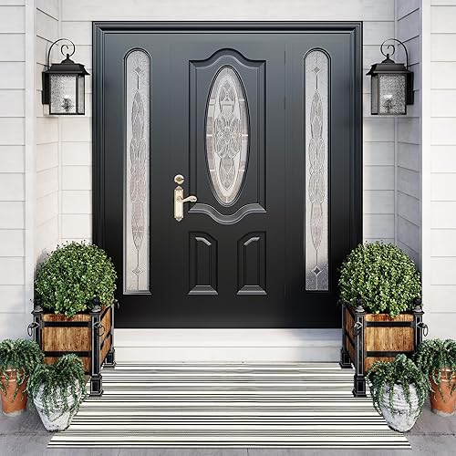 Vista 136 de Alfombra de exterior a rayas blancas y negras, 3 x 5 pies, de algodón, moderna, tejida a mano, reversible, alfombra de patio lavable en capas para 1