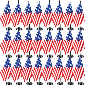 Hahafelt 24 Pcs Mini American Flags with 13" Black Pole and Base